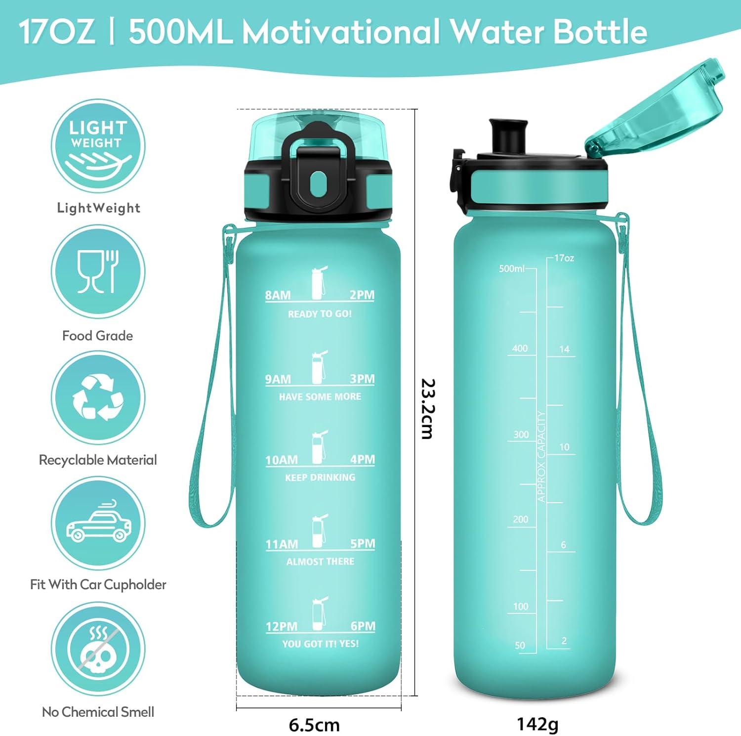 imageBouteille deau 500ml Gourde Enfant avec Filtre Gourde Sport tanche Gourdes avec Marqueur de Temps Bouteille Reutilisable Gourdes Motivation Idale pour Yoga cole Bureau Randonne17oz500ml Mat Bleuvert