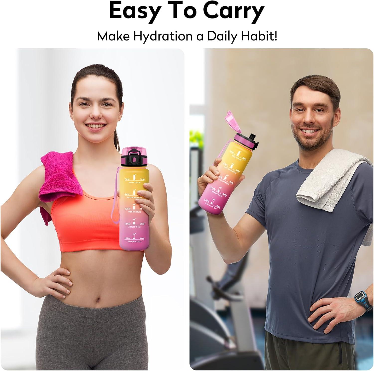 imageBouteille deau 500ml Gourde Enfant avec Filtre Gourde Sport tanche Gourdes avec Marqueur de Temps Bouteille Reutilisable Gourdes Motivation Idale pour Yoga cole Bureau Randonne32oz1000ml Jaune Rose