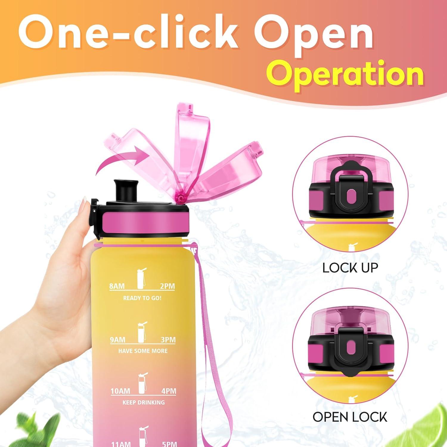 imageBouteille deau 500ml Gourde Enfant avec Filtre Gourde Sport tanche Gourdes avec Marqueur de Temps Bouteille Reutilisable Gourdes Motivation Idale pour Yoga cole Bureau Randonne32oz1000ml Jaune Rose