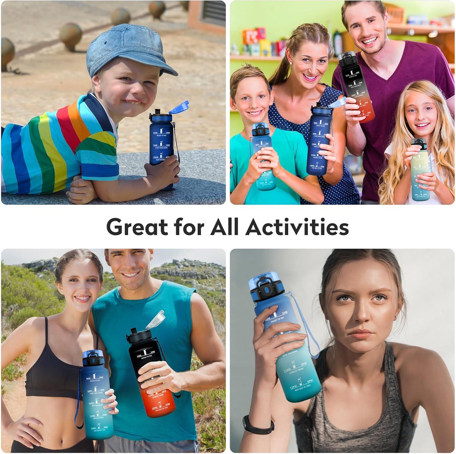 imageBouteille deau 500ml Gourde Enfant avec Filtre Gourde Sport tanche Gourdes avec Marqueur de Temps Bouteille Reutilisable Gourdes Motivation Idale pour Yoga cole Bureau Randonne17oz500ml Mat Marine Bleu
