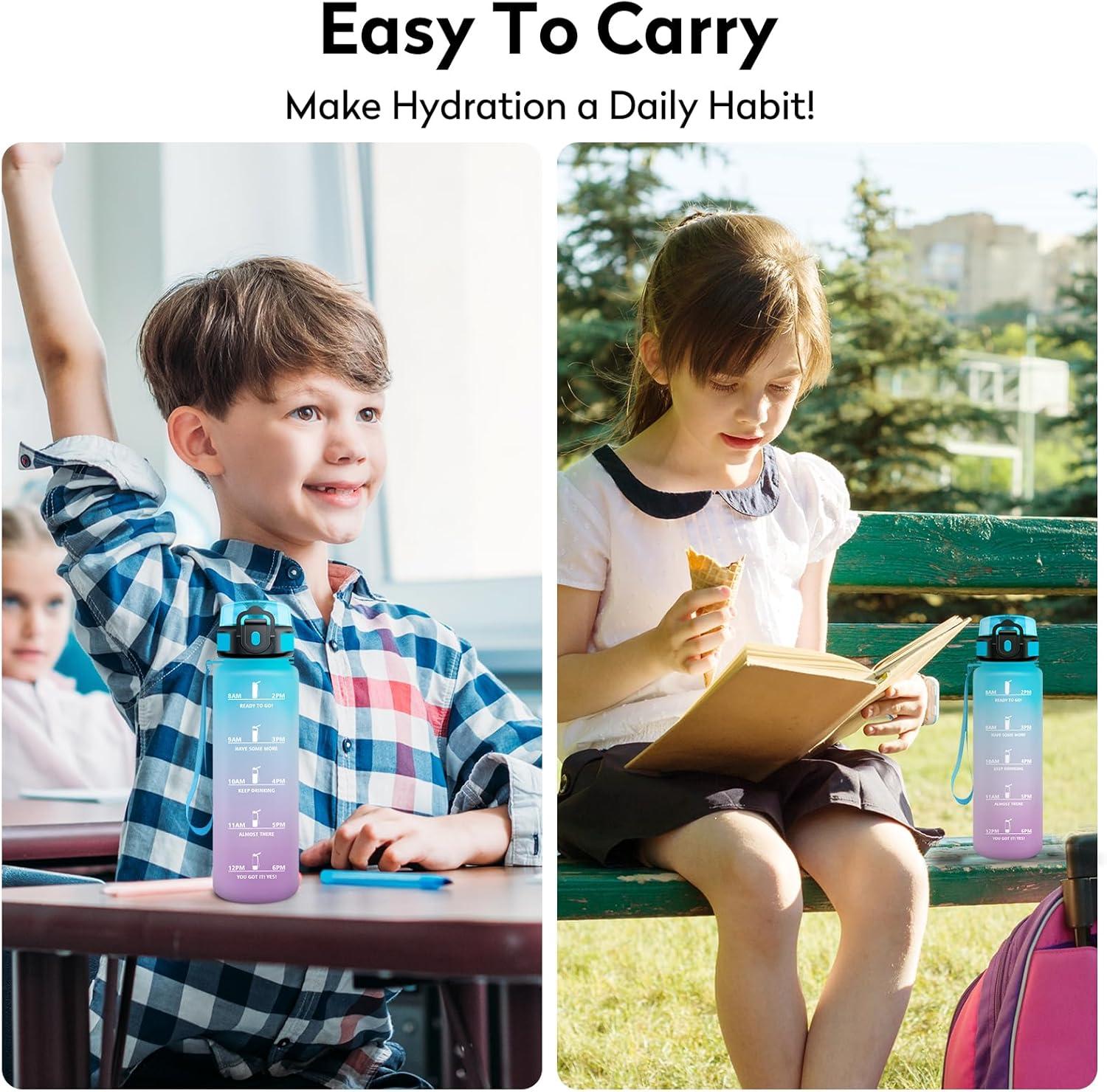 imageBouteille deau 500ml Gourde Enfant avec Filtre Gourde Sport tanche Gourdes avec Marqueur de Temps Bouteille Reutilisable Gourdes Motivation Idale pour Yoga cole Bureau Randonne17oz500ml Bleu Violet