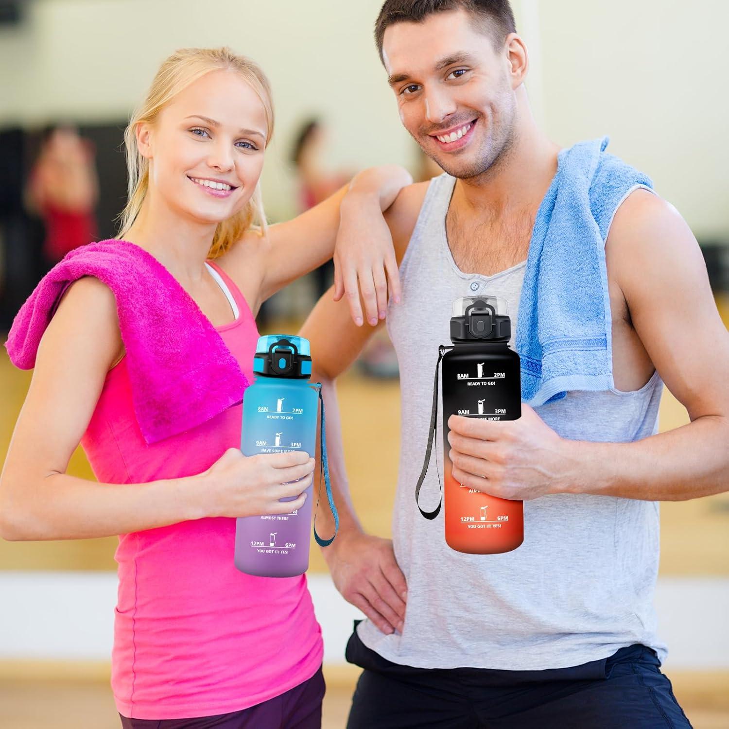 imageBouteille deau 500ml Gourde Enfant avec Filtre Gourde Sport tanche Gourdes avec Marqueur de Temps Bouteille Reutilisable Gourdes Motivation Idale pour Yoga cole Bureau Randonne50oz1500ml Bleu Violet
