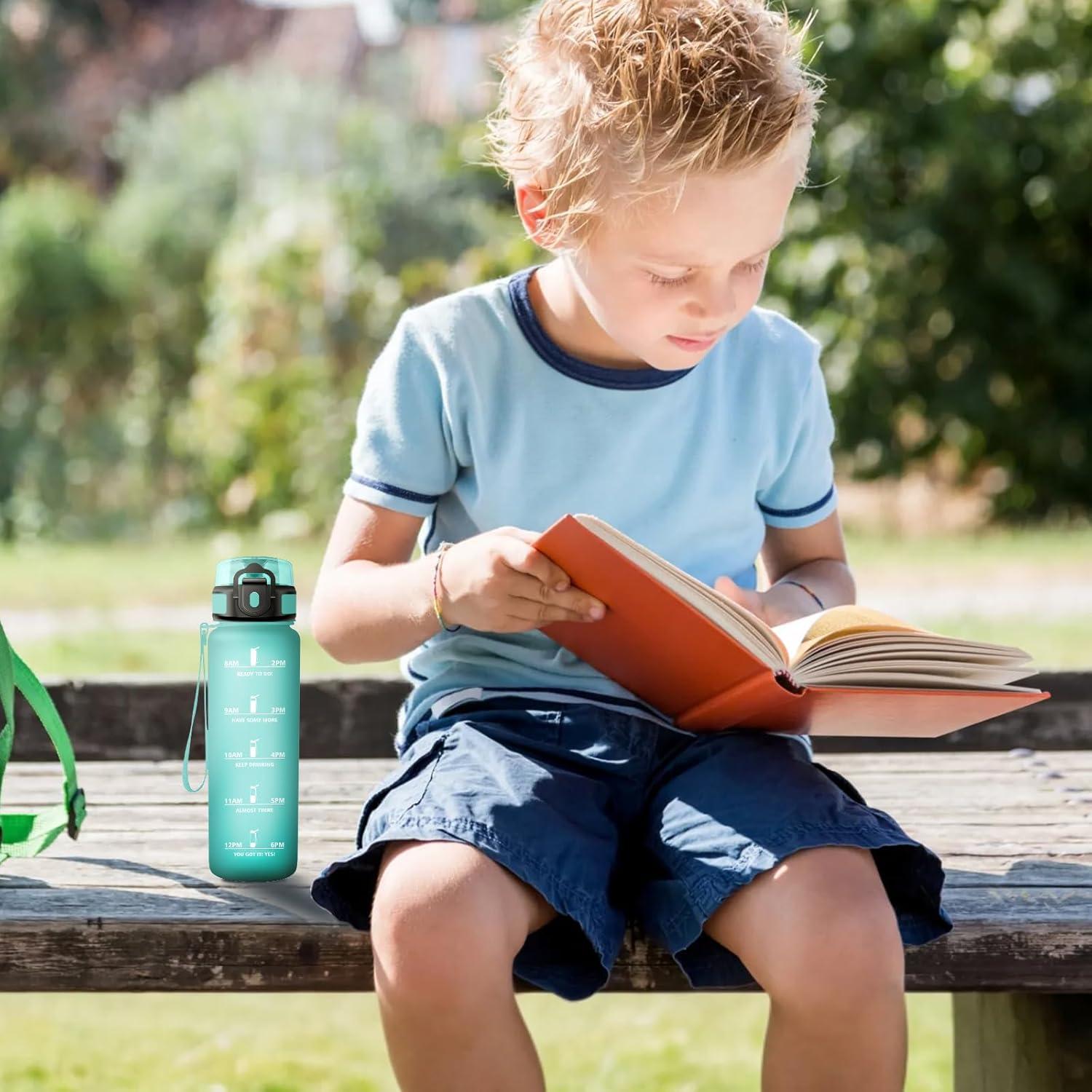 imageBouteille deau 500ml Gourde Enfant avec Filtre Gourde Sport tanche Gourdes avec Marqueur de Temps Bouteille Reutilisable Gourdes Motivation Idale pour Yoga cole Bureau Randonne17oz500ml Mat Bleuvert
