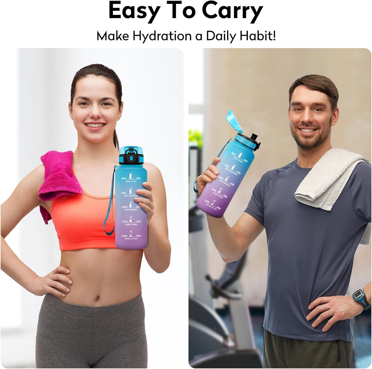 imageBouteille deau 500ml Gourde Enfant avec Filtre Gourde Sport tanche Gourdes avec Marqueur de Temps Bouteille Reutilisable Gourdes Motivation Idale pour Yoga cole Bureau Randonne50oz1500ml Bleu Violet