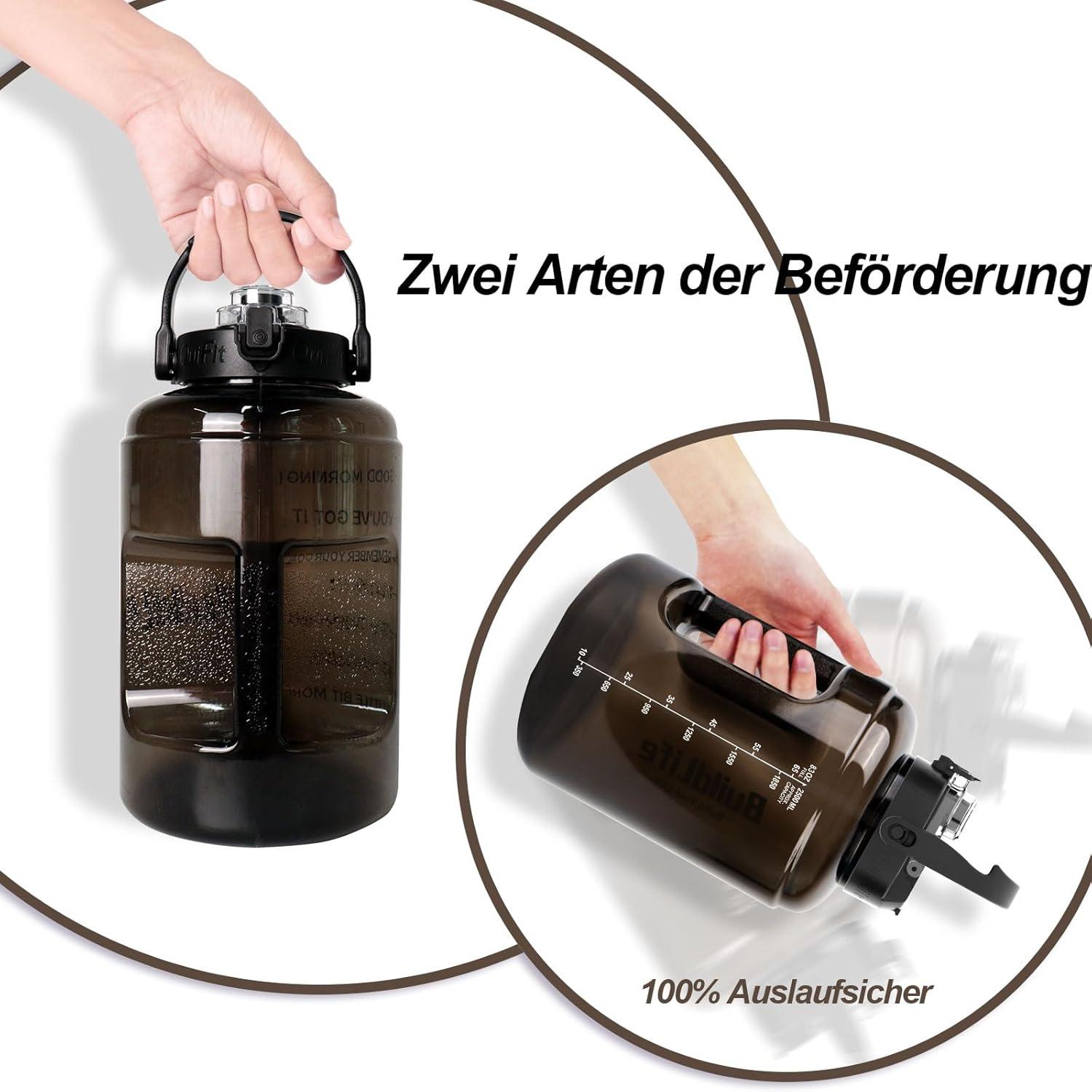 imageBuildLife Gourde de sport de 25 L avec marqueur de temps et couvercle 2en1 Sans BPA Bouteille deau pour le gym 2500 ml NoirViolet
