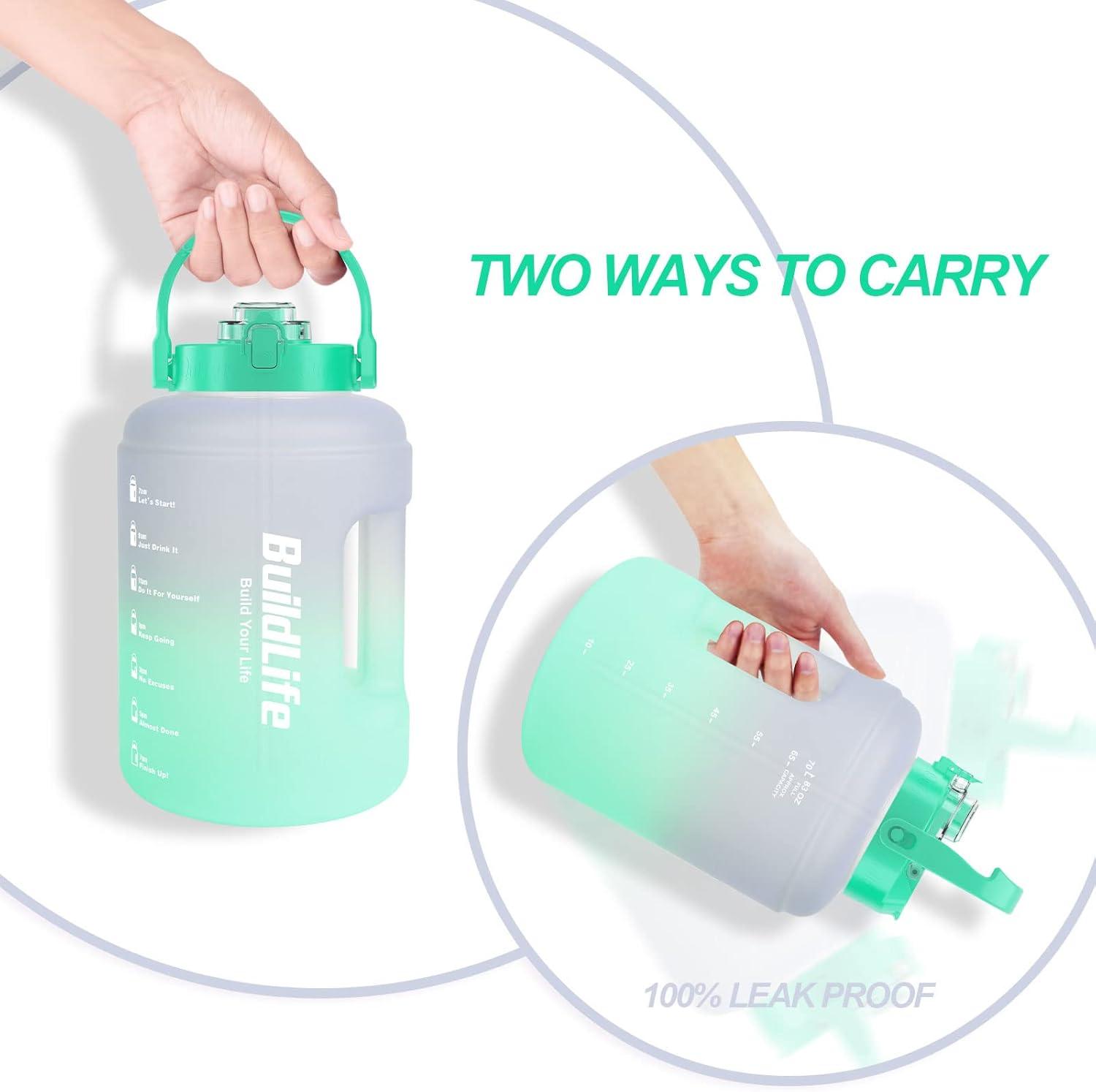imageBuildLife Gourde de sport de 25 L avec marqueur de temps et couvercle 2en1 Sans BPA Bouteille deau pour le gym 2500 ml NoirVioletVert