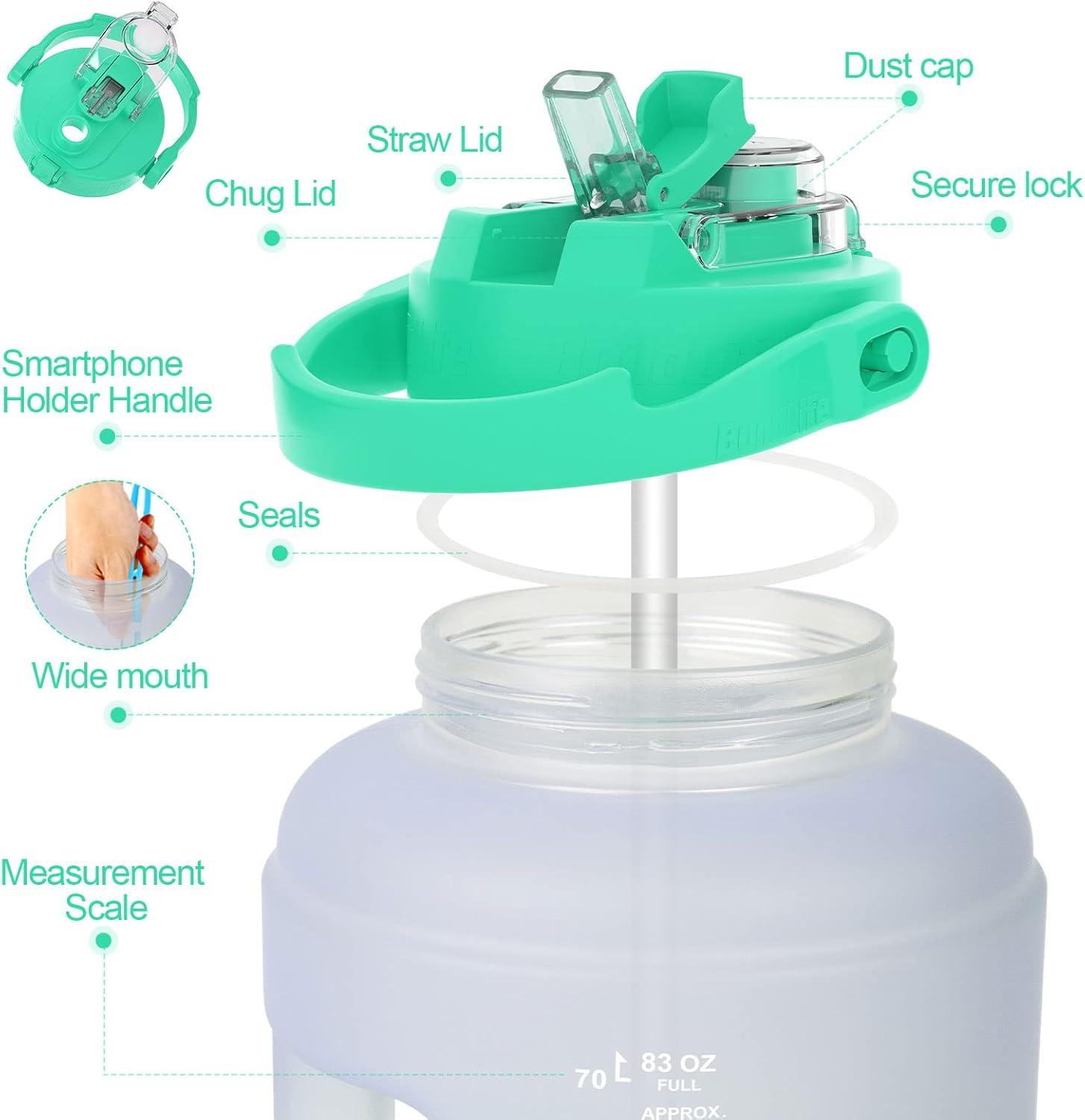 imageBuildLife Gourde de sport de 25 L avec marqueur de temps et couvercle 2en1 Sans BPA Bouteille deau pour le gym 2500 ml NoirVioletVert