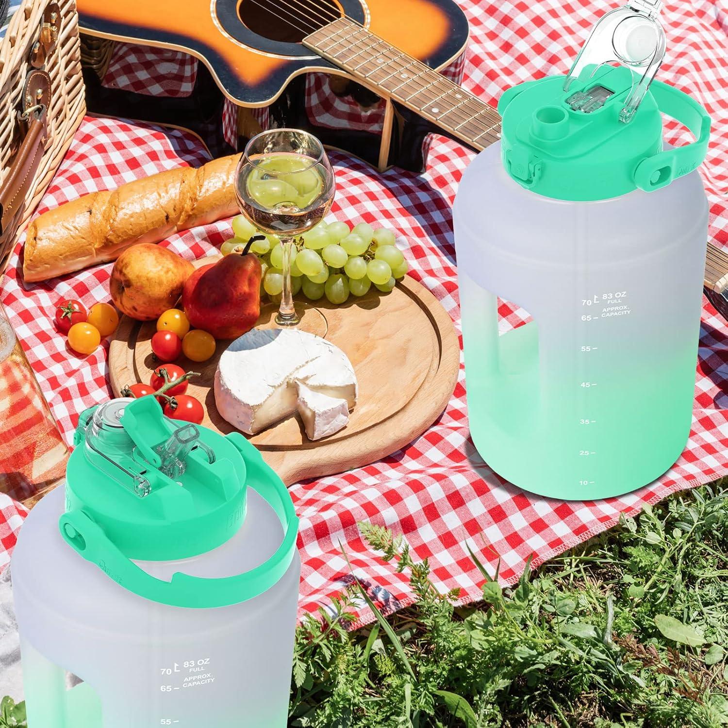imageBuildLife Gourde de sport de 25 L avec marqueur de temps et couvercle 2en1 Sans BPA Bouteille deau pour le gym 2500 ml NoirVioletVert