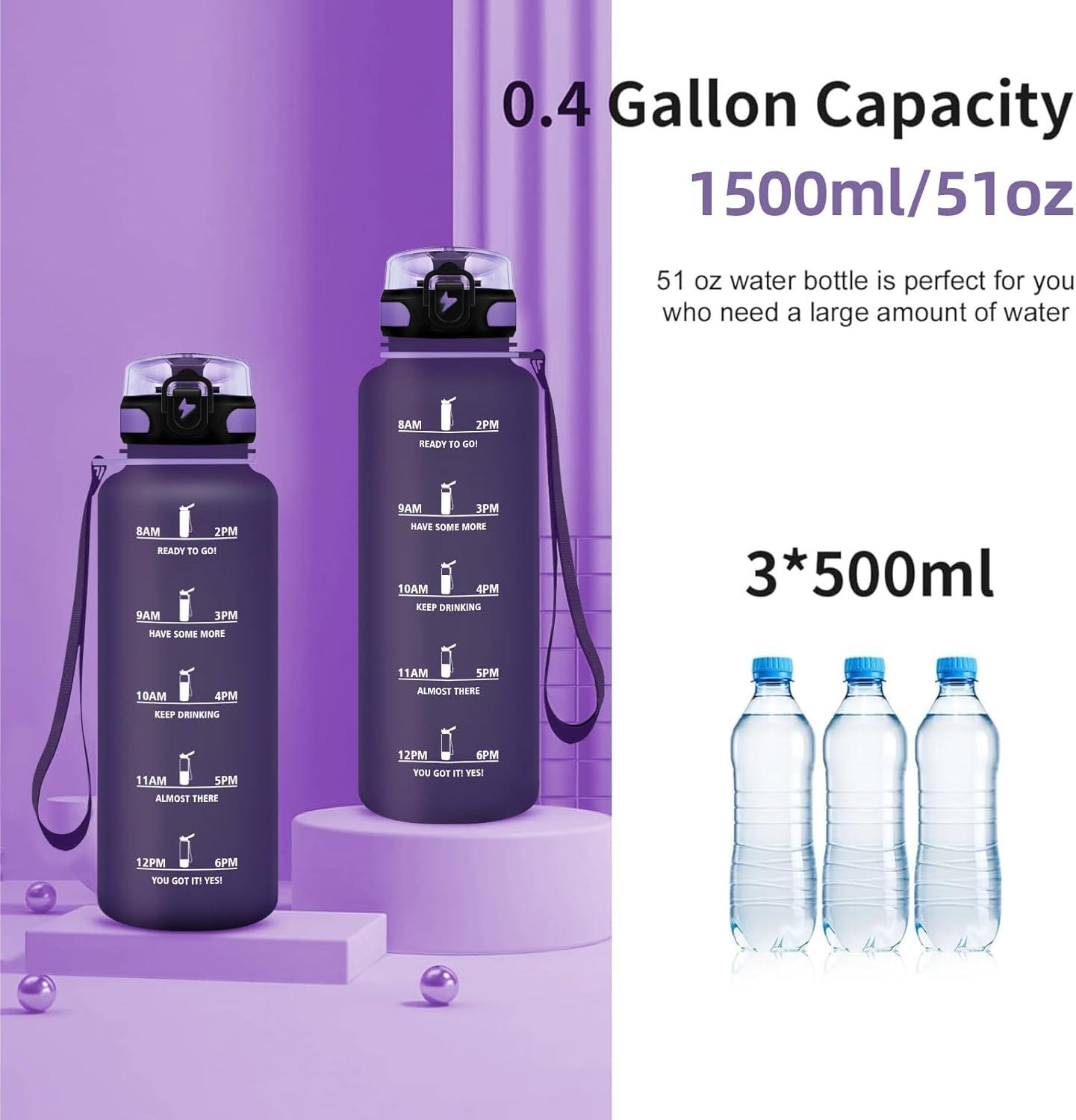 imageGrsta Gourde 15L Gourde Sport sans BPA Bouteille deau Gourde Gradue pour 1 Journee Filtre et Marqueur de Temps Gourde Motivation pour la randonne lcole Noir rougeViolet Foncm