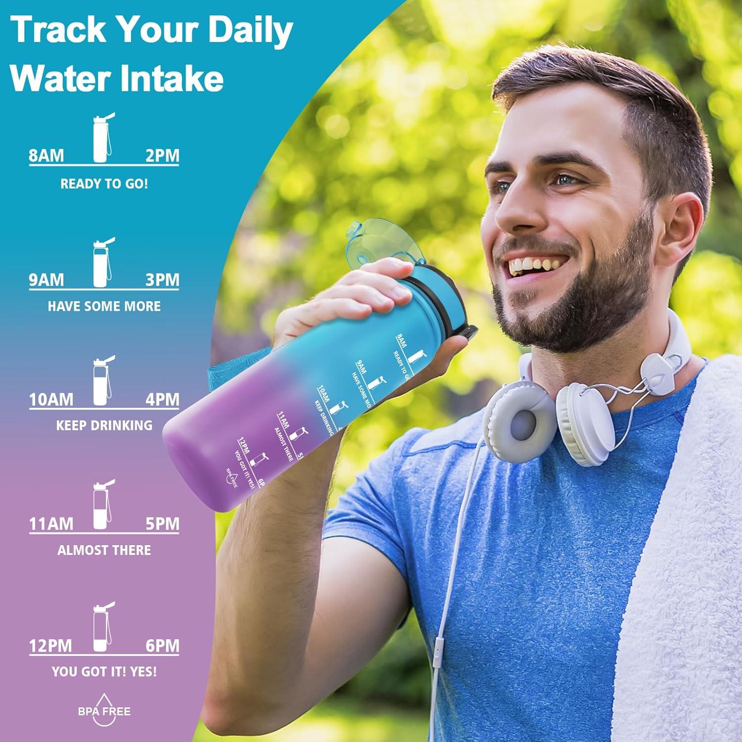 imageGrsta Gourde 15L Gourde Sport sans BPA Bouteille deau Gourde Gradue pour 1 Journee Filtre et Marqueur de Temps Gourde Motivation pour la randonne lcole Noir rougeBleu Violet