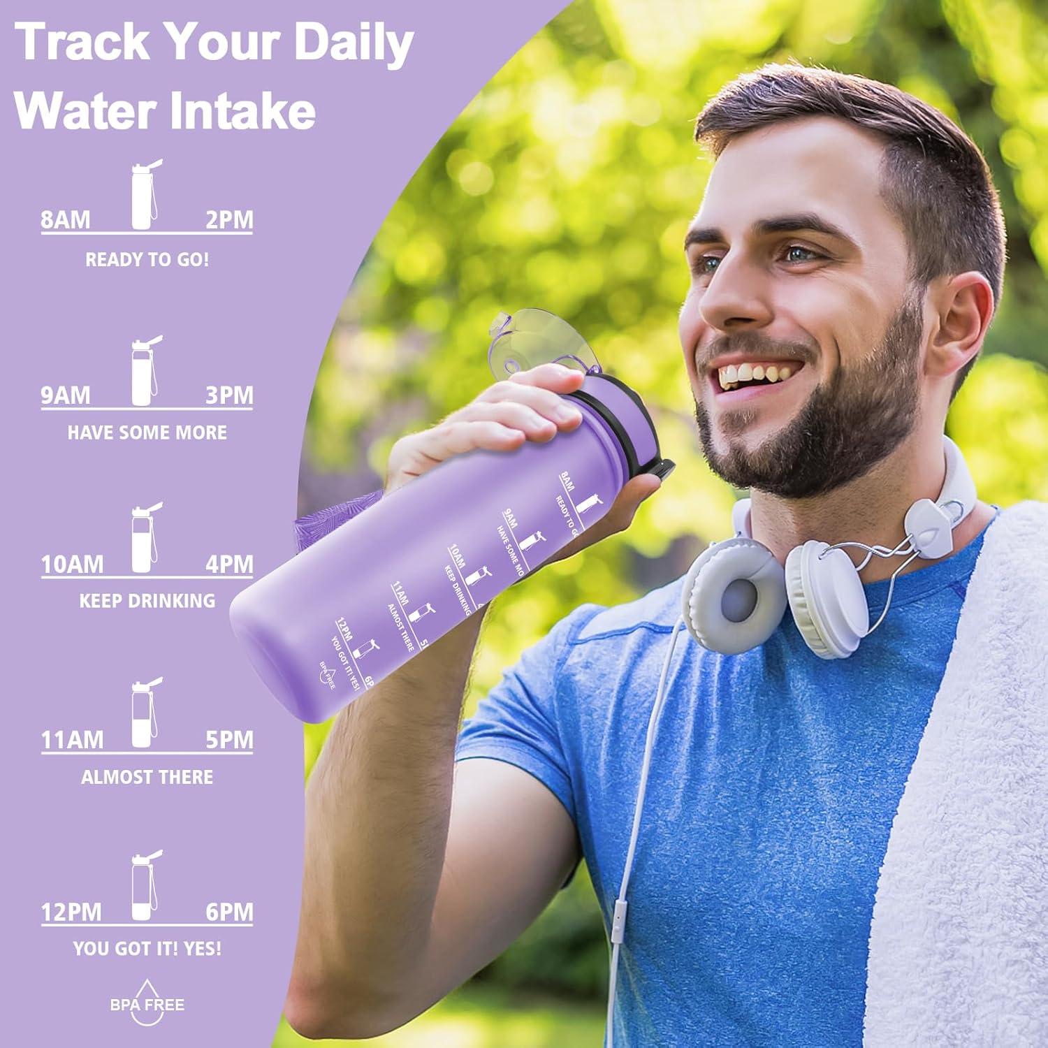 imageGrsta Gourde 15L Gourde Sport sans BPA Bouteille deau Gourde Gradue pour 1 Journee Filtre et Marqueur de Temps Gourde Motivation pour la randonne lcole Noir rougeViolet