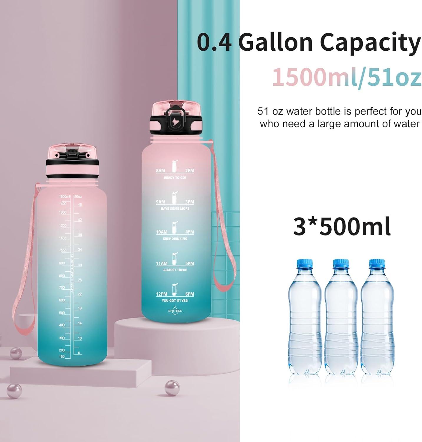 imageGrsta Gourde 15L Gourde Sport sans BPA Bouteille deau Gourde Gradue pour 1 Journee Filtre et Marqueur de Temps Gourde Motivation pour la randonne lcole Noir rougeRosecyan
