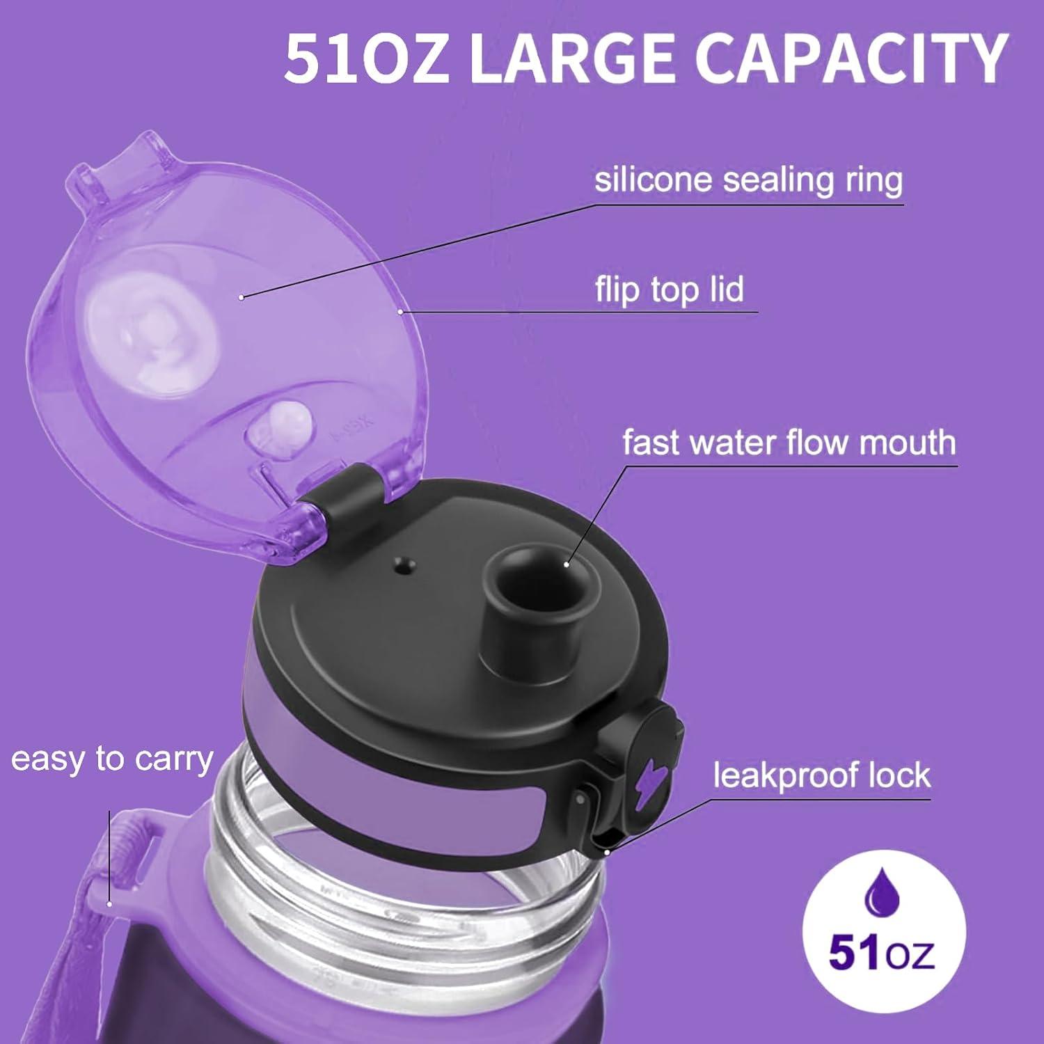 imageGrsta Gourde 15L Gourde Sport sans BPA Bouteille deau Gourde Gradue pour 1 Journee Filtre et Marqueur de Temps Gourde Motivation pour la randonne lcole Noir rougeViolet Foncm