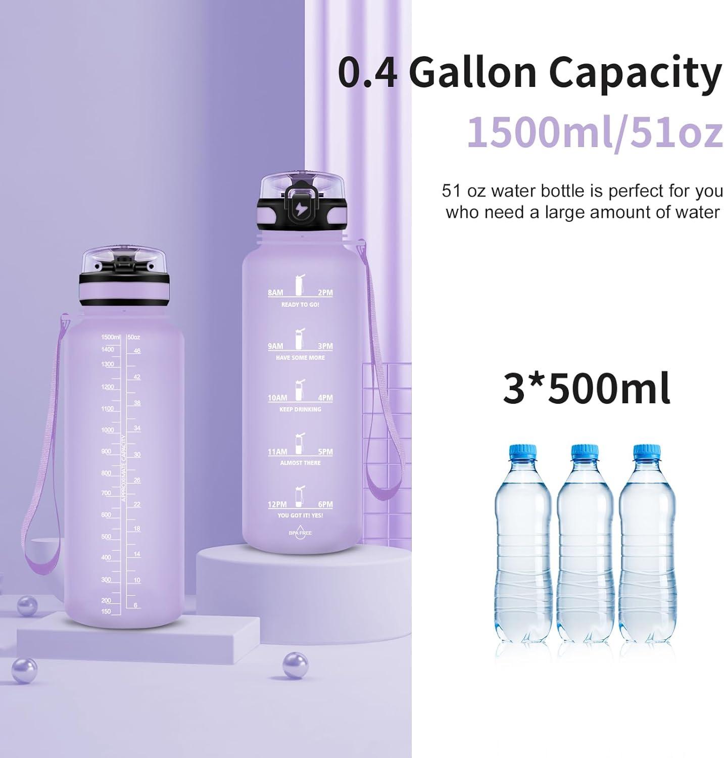 imageGrsta Gourde 15L Gourde Sport sans BPA Bouteille deau Gourde Gradue pour 1 Journee Filtre et Marqueur de Temps Gourde Motivation pour la randonne lcole Noir rougeViolet
