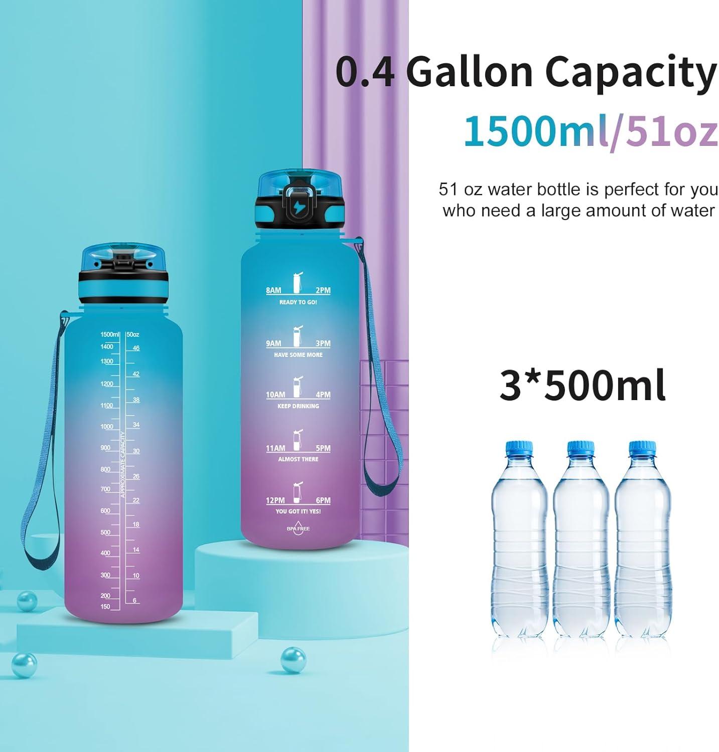 imageGrsta Gourde 15L Gourde Sport sans BPA Bouteille deau Gourde Gradue pour 1 Journee Filtre et Marqueur de Temps Gourde Motivation pour la randonne lcole Noir rougeBleu Violet