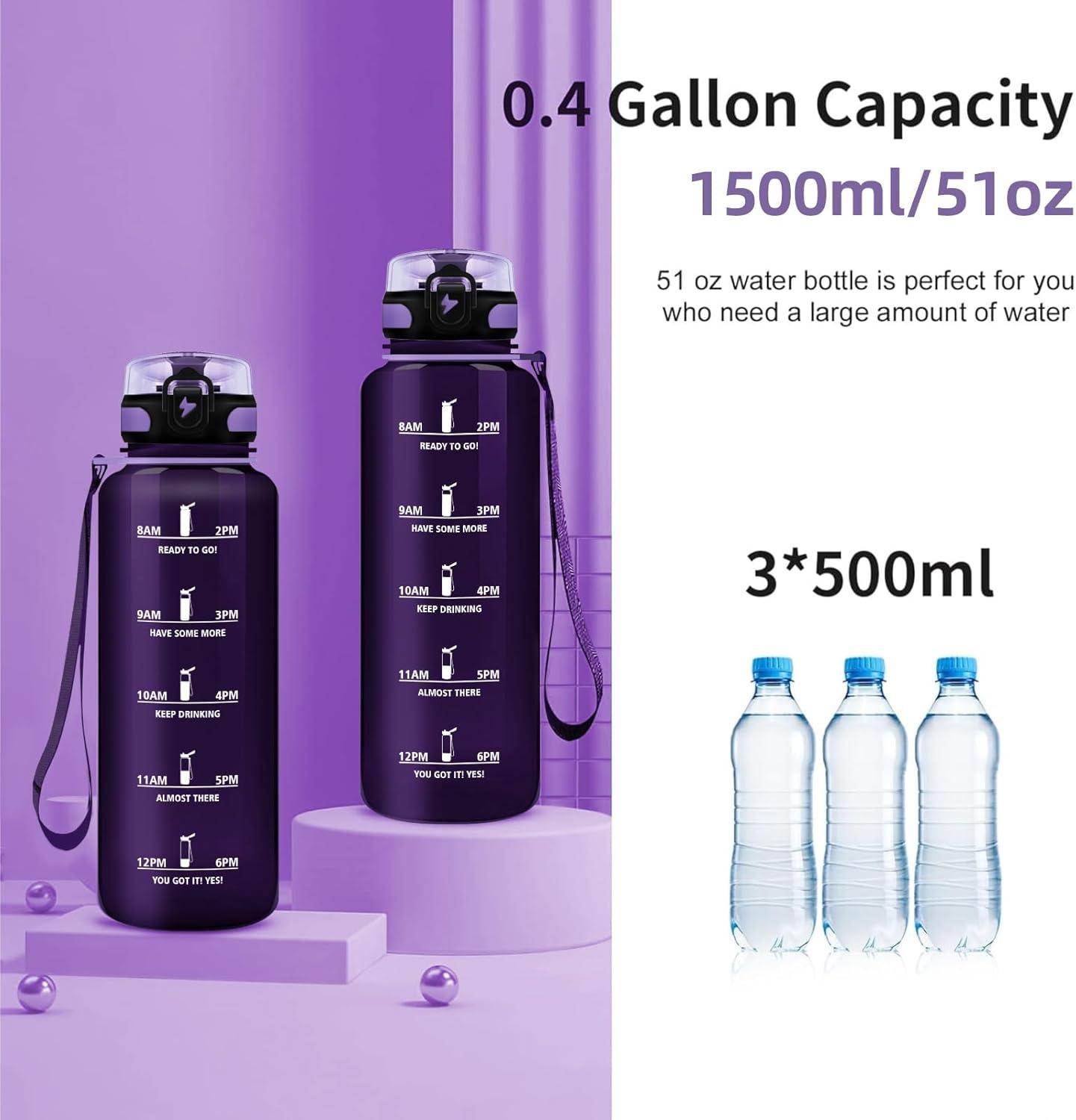 imageGrsta Gourde 15L Gourde Sport sans BPA Bouteille deau Gourde Gradue pour 1 Journee Filtre et Marqueur de Temps Gourde Motivation pour la randonne lcole Noir rougeViolet Foncg