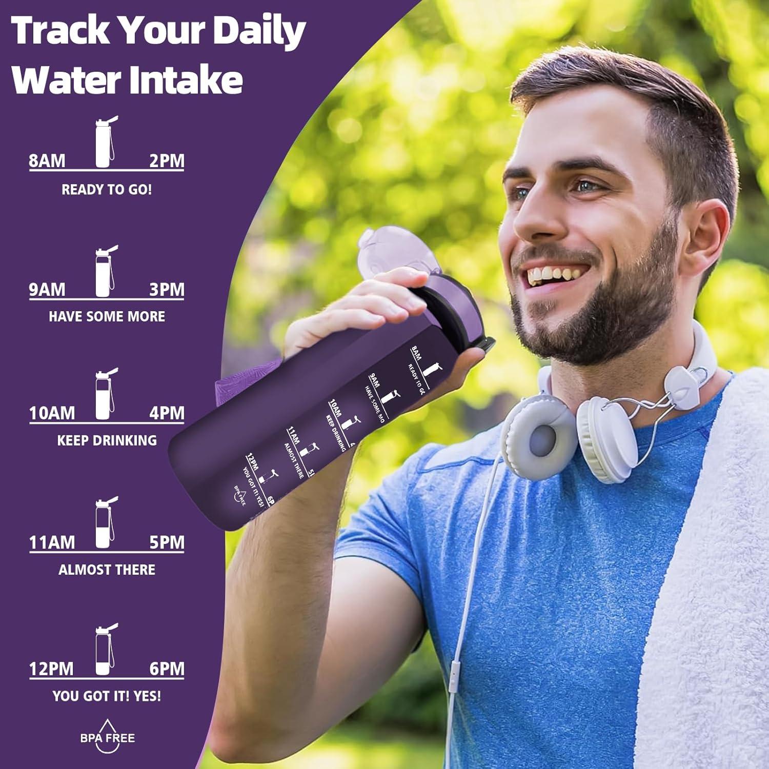imageGrsta Gourde 15L Gourde Sport sans BPA Bouteille deau Gourde Gradue pour 1 Journee Filtre et Marqueur de Temps Gourde Motivation pour la randonne lcole Noir rougeViolet Foncg