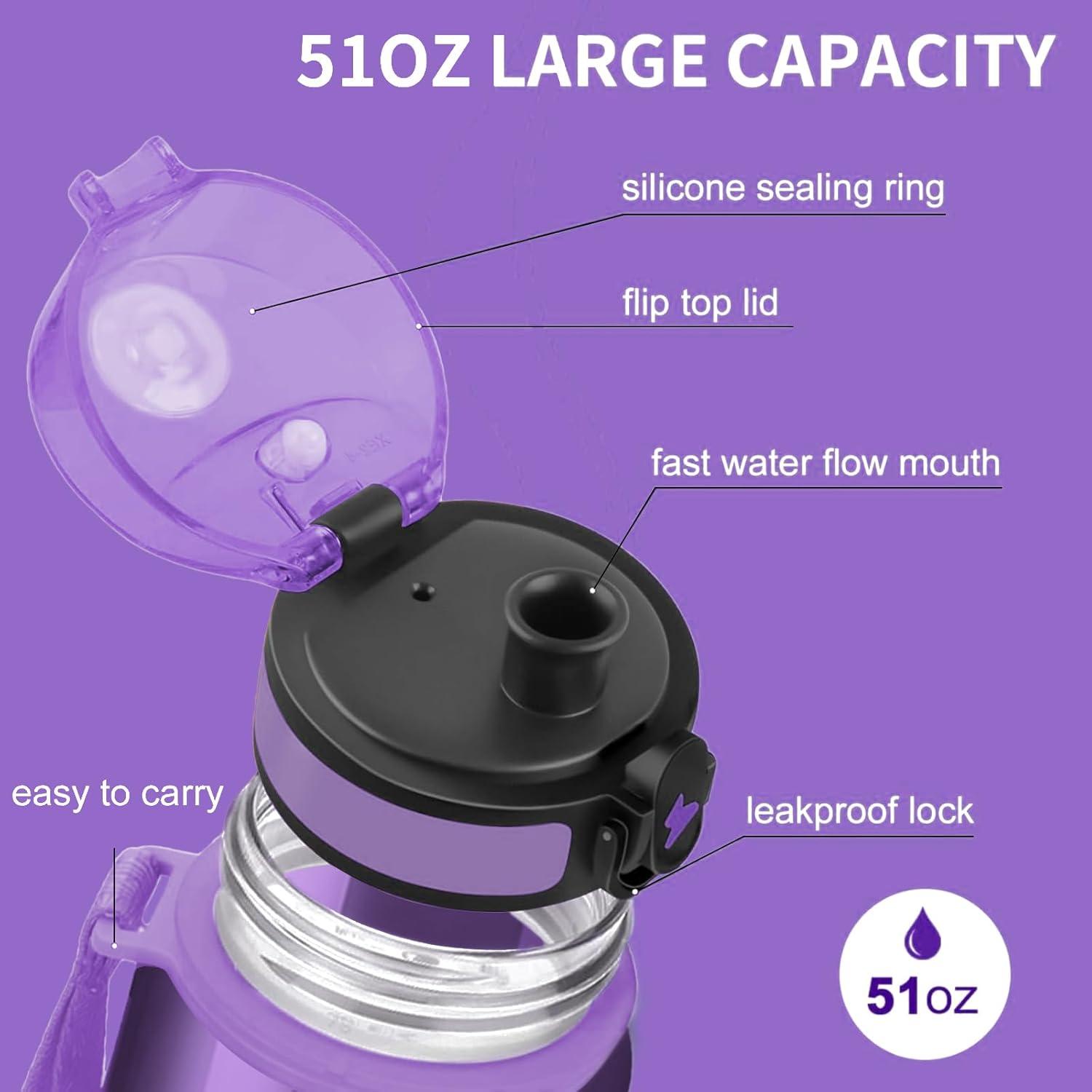 imageGrsta Gourde 15L Gourde Sport sans BPA Bouteille deau Gourde Gradue pour 1 Journee Filtre et Marqueur de Temps Gourde Motivation pour la randonne lcole Noir rougeViolet Foncg