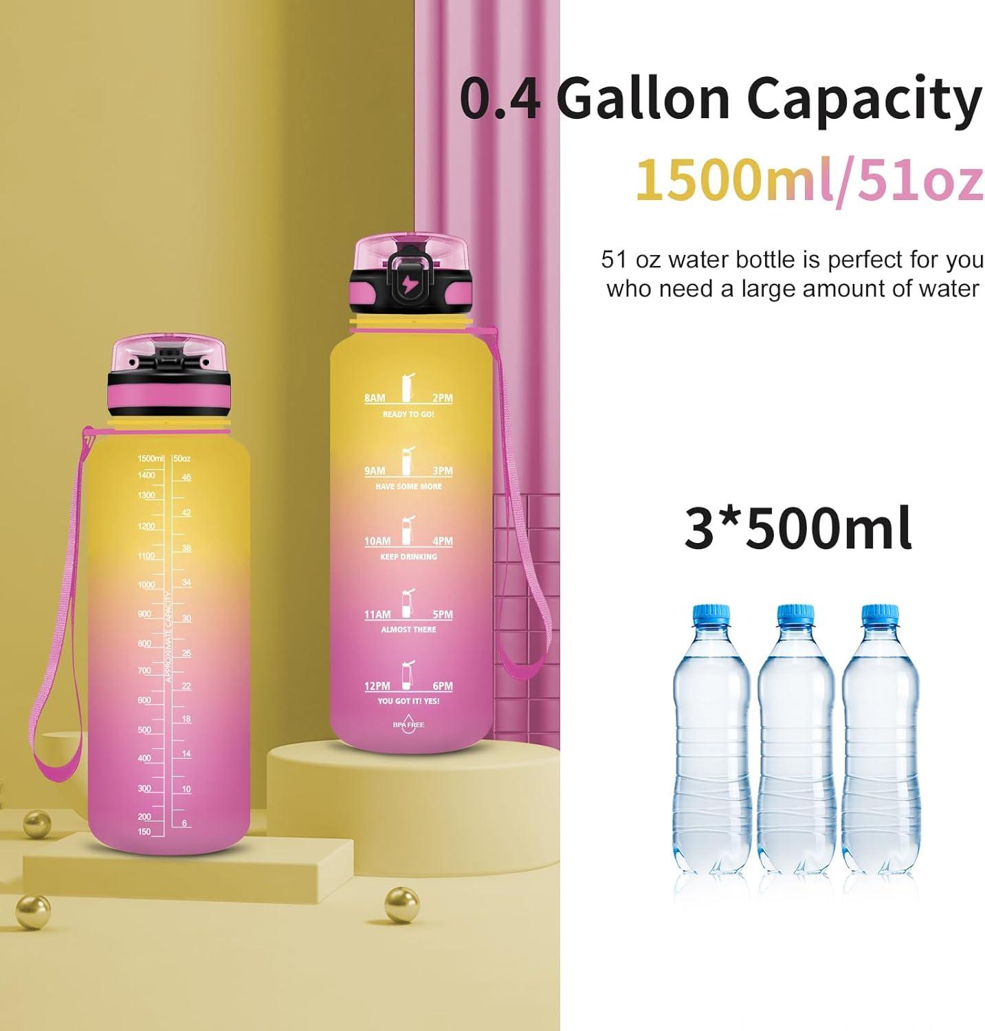 imageGrsta Gourde 15L Gourde Sport sans BPA Bouteille deau Gourde Gradue pour 1 Journee Filtre et Marqueur de Temps Gourde Motivation pour la randonne lcole Noir rougeRose Jaune