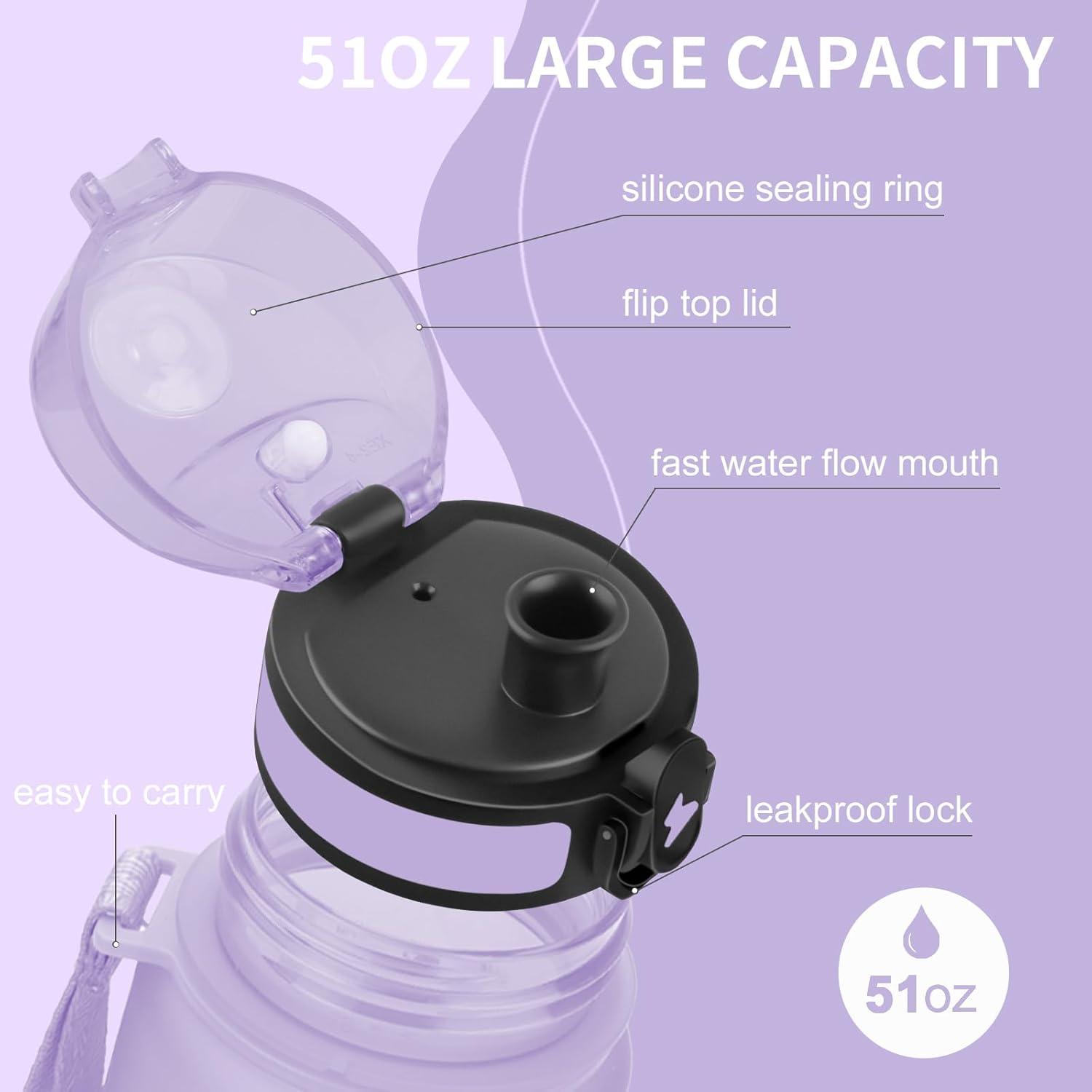 imageGrsta Gourde 15L Gourde Sport sans BPA Bouteille deau Gourde Gradue pour 1 Journee Filtre et Marqueur de Temps Gourde Motivation pour la randonne lcole Noir rougeViolet