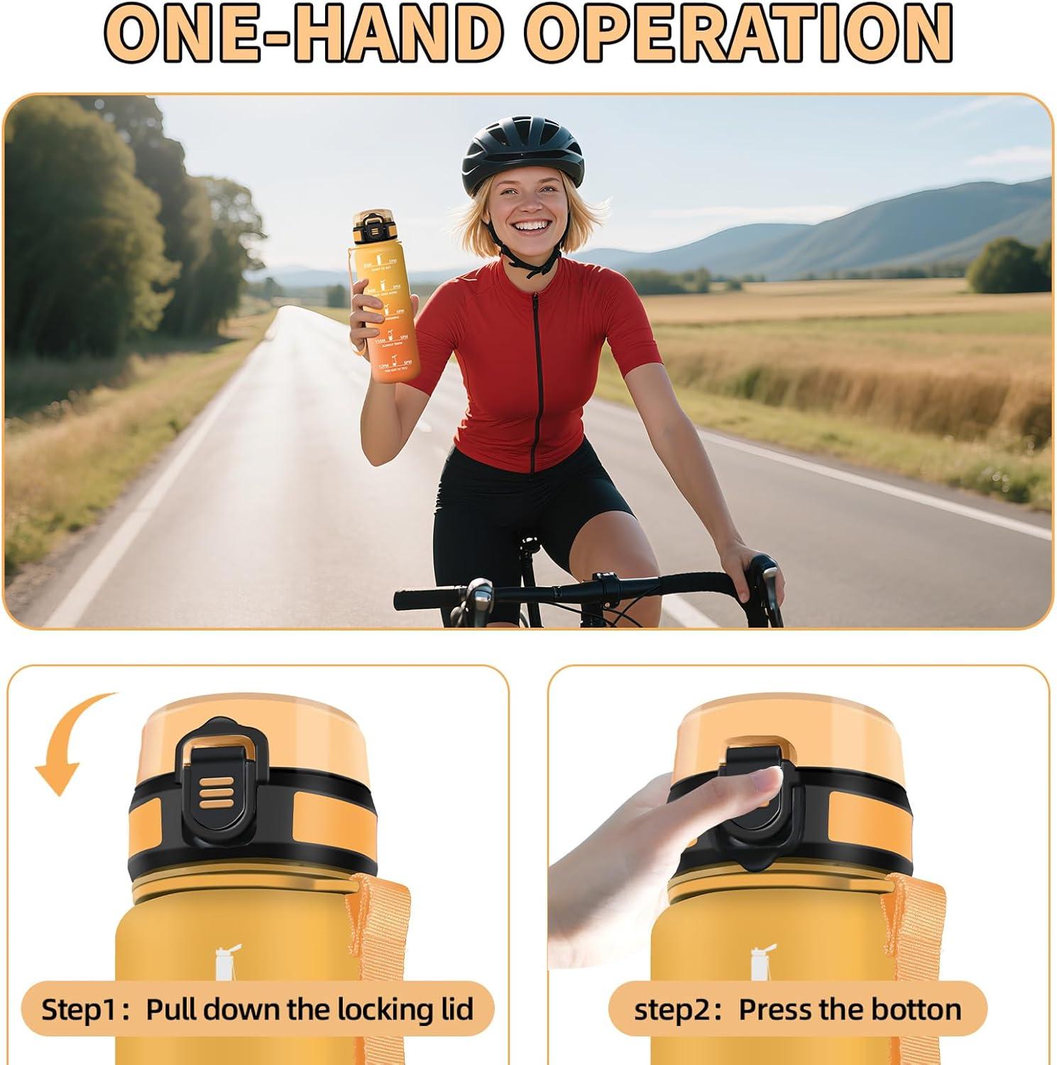 imageHoneyHolly Gourde 15L Bouteille Gourde Sport avec Paille Water Bottle Motivation avec Marqueur de Temps Water Bottle tanche Bouteille deau pour Randonne Camping Fitness CyclismeOrange Ambr 1000 Ml