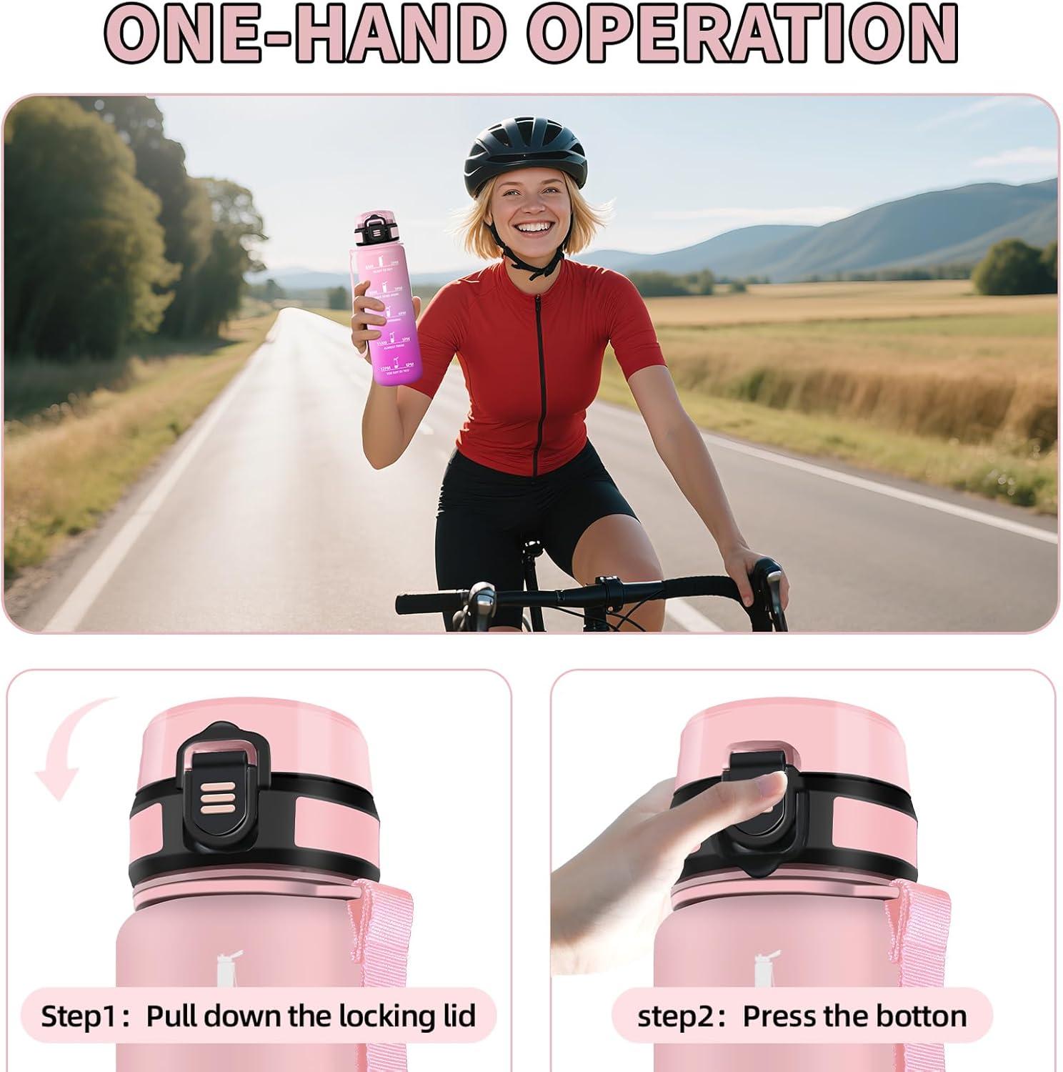 imageHoneyHolly Gourde 15L Bouteille Gourde Sport avec Paille Water Bottle Motivation avec Marqueur de Temps Water Bottle tanche Bouteille deau pour Randonne Camping Fitness CyclismePinkrose 1000ml