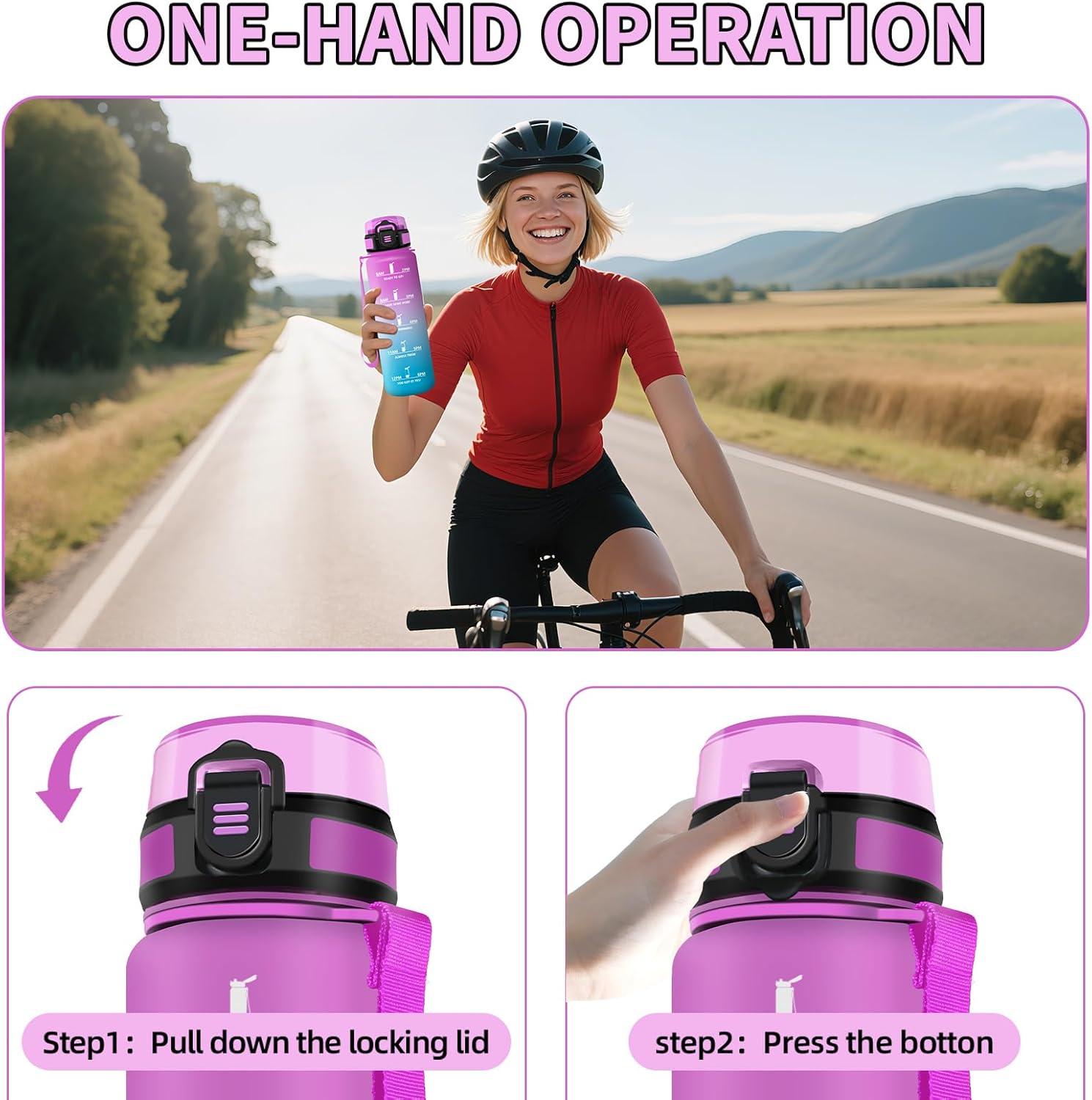 imageHoneyHolly Gourde 15L Bouteille Gourde Sport avec Paille Water Bottle Motivation avec Marqueur de Temps Water Bottle tanche Bouteille deau pour Randonne Camping Fitness CyclismeRosacyan 1000ml