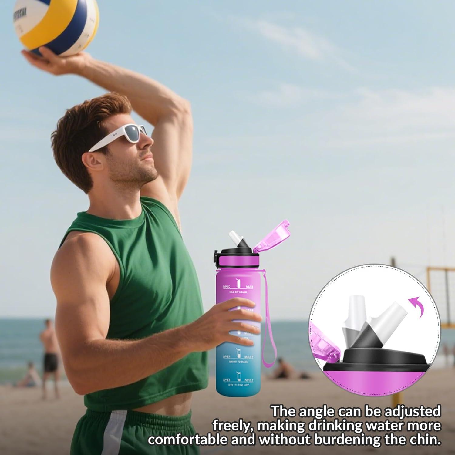 imageHoneyHolly Gourde 15L Bouteille Gourde Sport avec Paille Water Bottle Motivation avec Marqueur de Temps Water Bottle tanche Bouteille deau pour Randonne Camping Fitness CyclismeRosacyan 1000ml