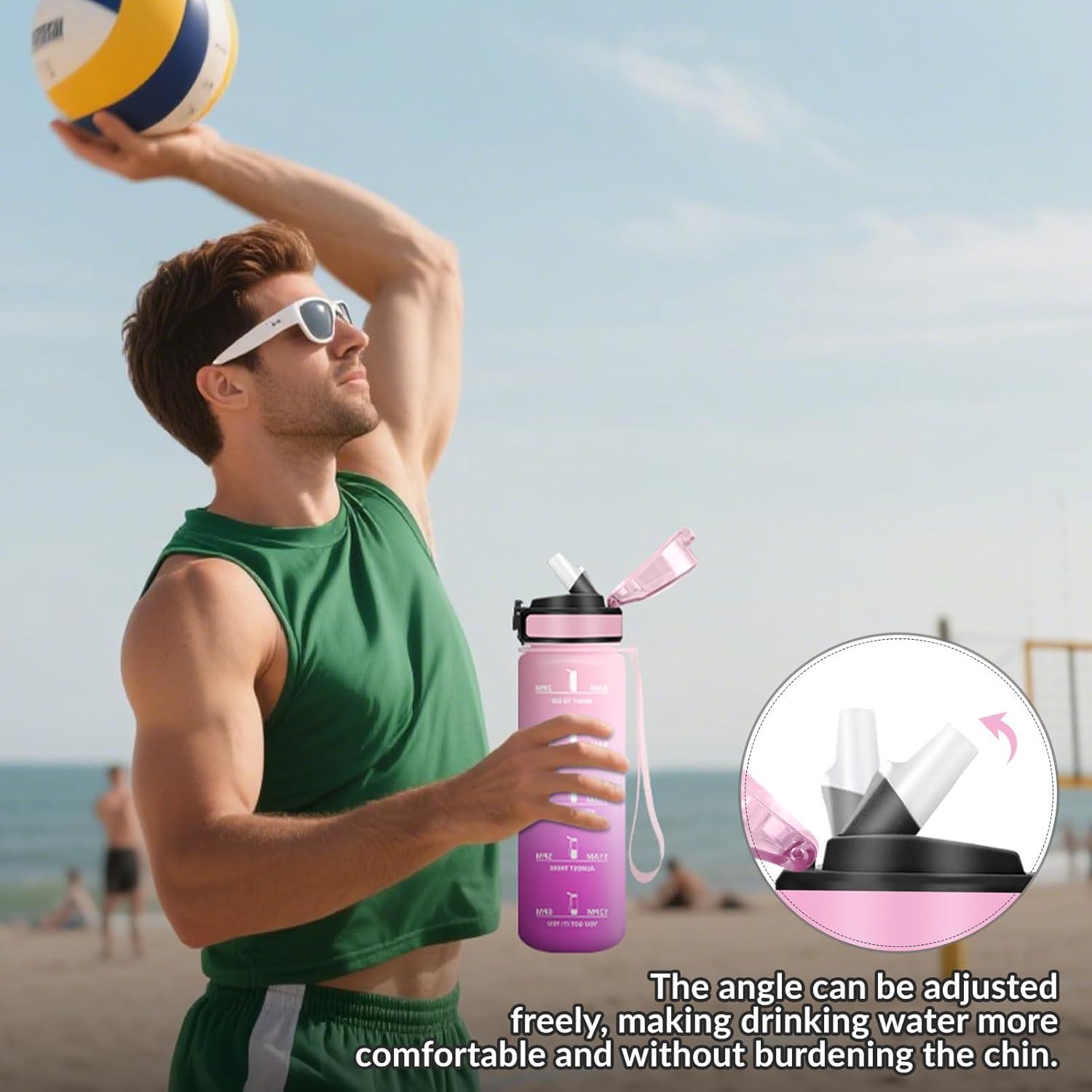 imageHoneyHolly Gourde 15L Bouteille Gourde Sport avec Paille Water Bottle Motivation avec Marqueur de Temps Water Bottle tanche Bouteille deau pour Randonne Camping Fitness CyclismePinkrose 1000ml