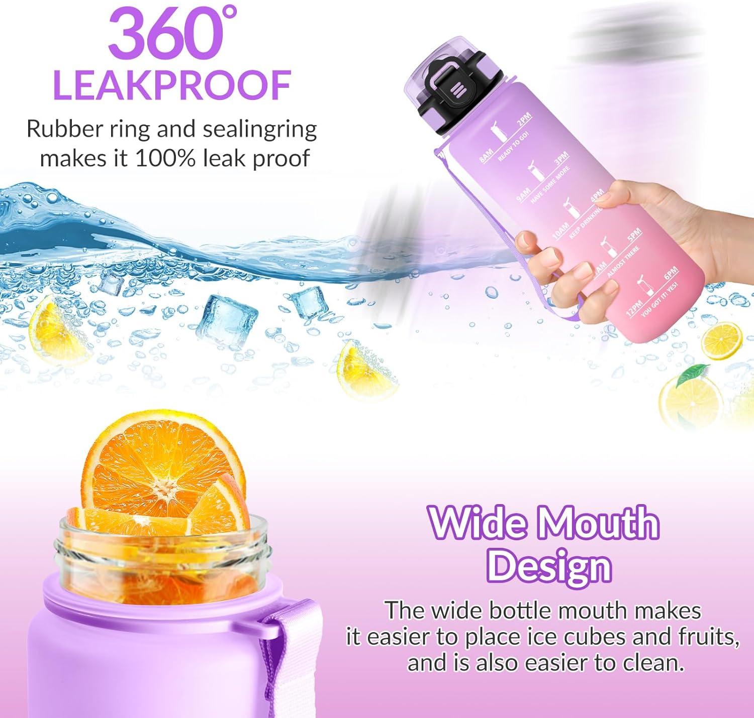 imageHoneyHolly Gourde 15L Bouteille Gourde Sport avec Paille Water Bottle Motivation avec Marqueur de Temps Water Bottle tanche Bouteille deau pour Randonne Camping Fitness CyclismeIrisrosa 1000ml