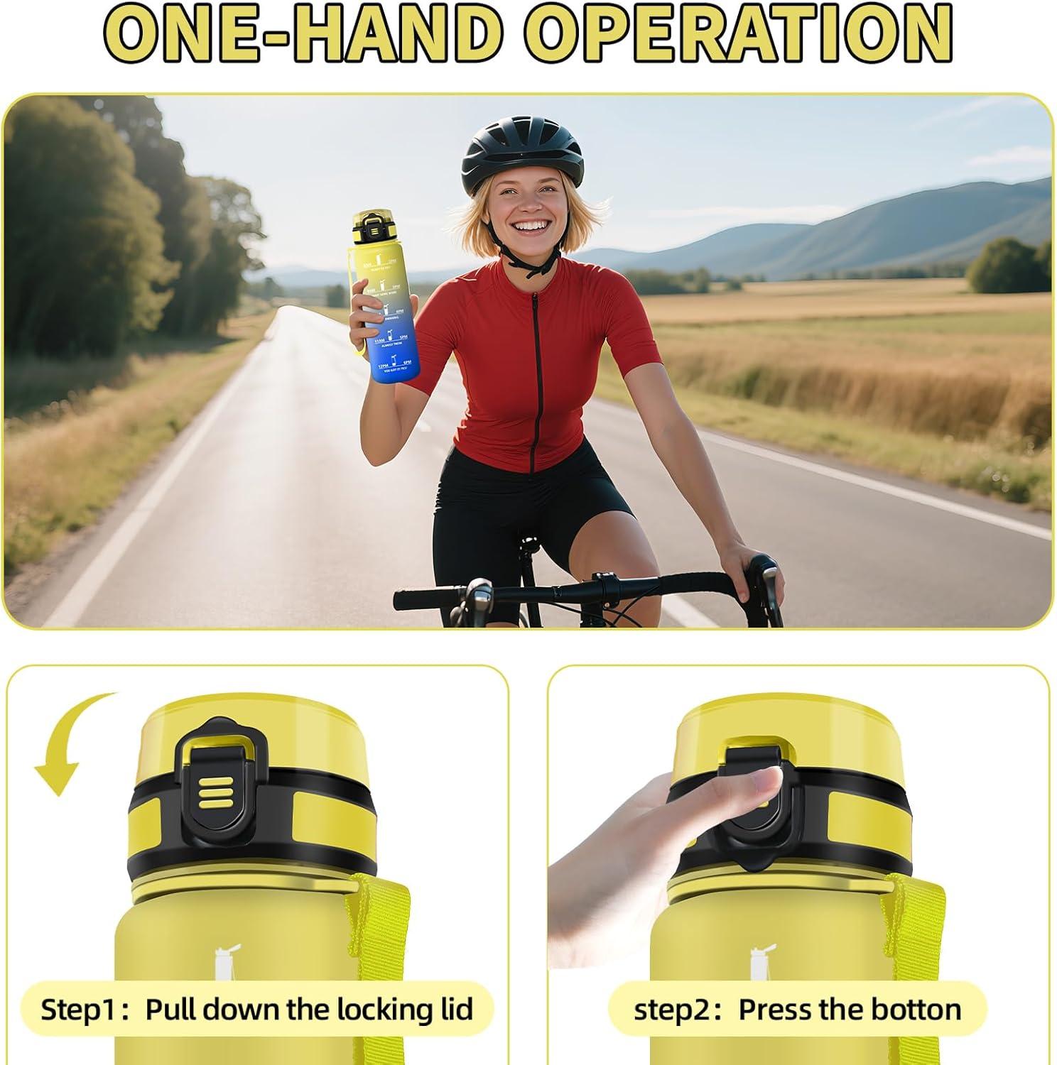 imageHoneyHolly Gourde 15L Bouteille Gourde Sport avec Paille Water Bottle Motivation avec Marqueur de Temps Water Bottle tanche Bouteille deau pour Randonne Camping Fitness CyclismeJaunebleu 1000 Ml