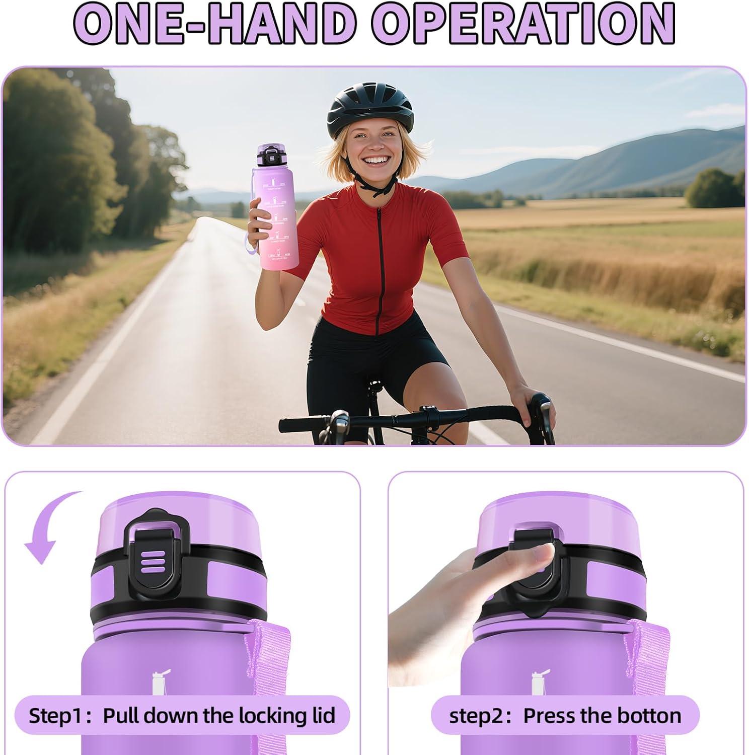 imageHoneyHolly Gourde 15L Bouteille Gourde Sport avec Paille Water Bottle Motivation avec Marqueur de Temps Water Bottle tanche Bouteille deau pour Randonne Camping Fitness CyclismeIrisrosa 1500ml