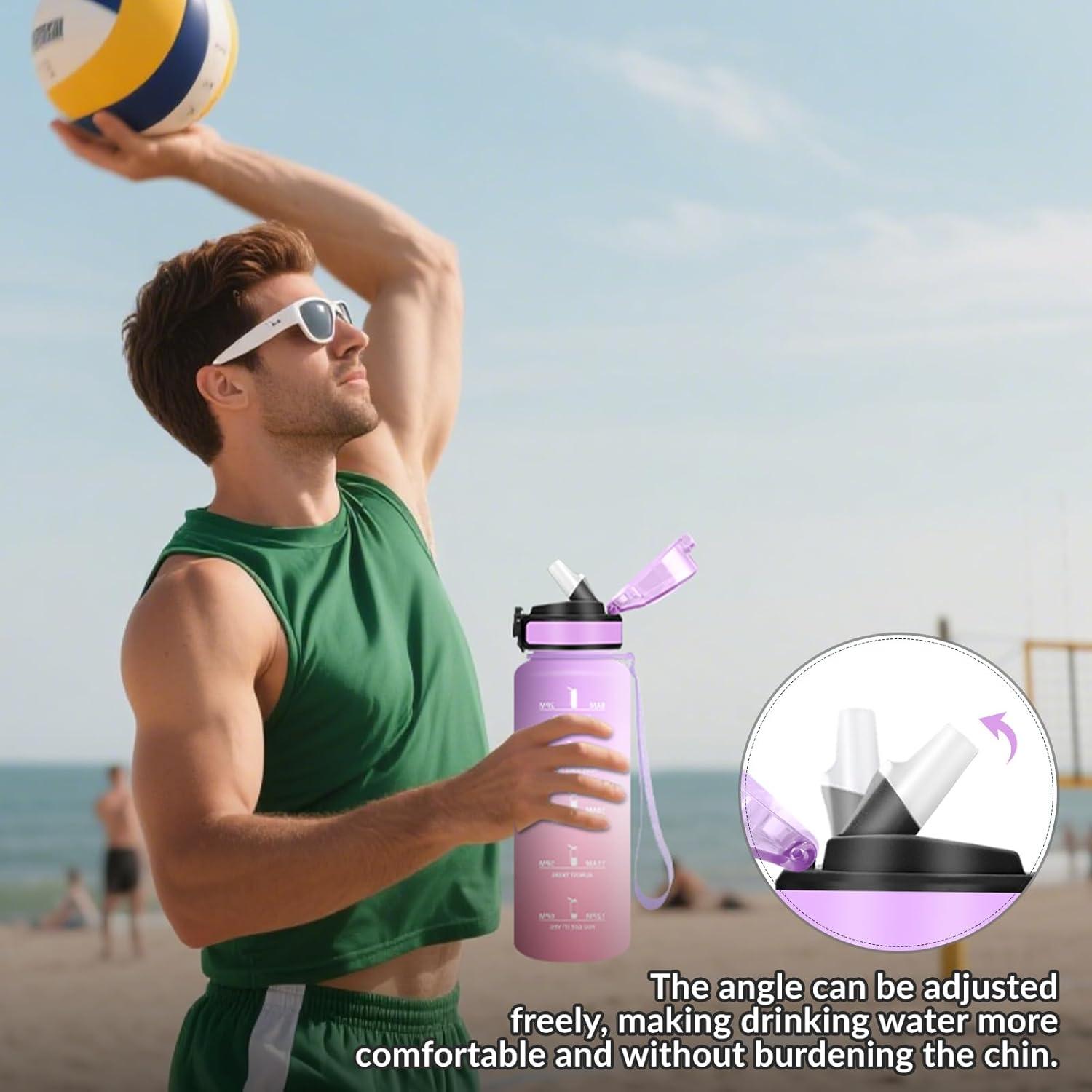 imageHoneyHolly Gourde 15L Bouteille Gourde Sport avec Paille Water Bottle Motivation avec Marqueur de Temps Water Bottle tanche Bouteille deau pour Randonne Camping Fitness CyclismeIrisrosa 1500ml