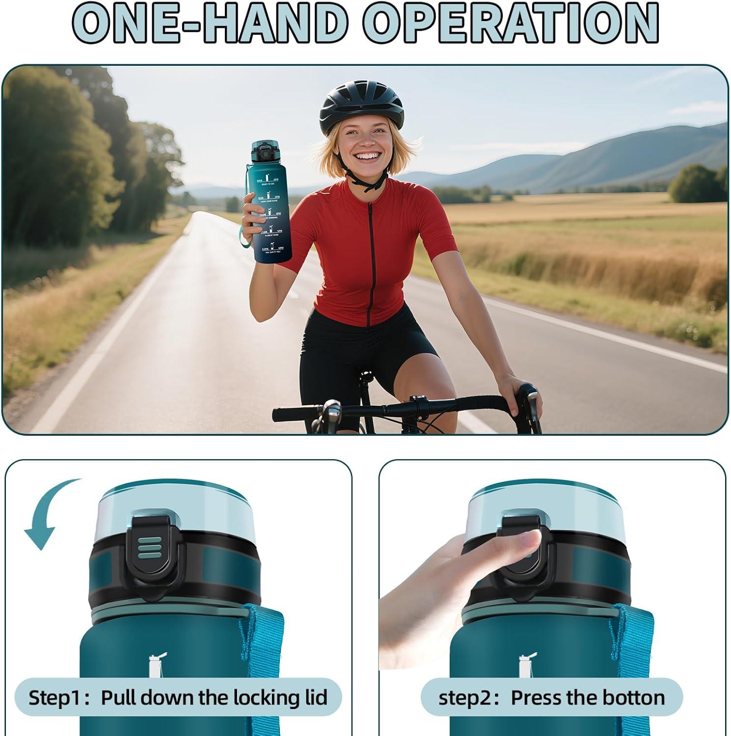 imageHoneyHolly Gourde 15L Bouteille Gourde Sport avec Paille Water Bottle Motivation avec Marqueur de Temps Water Bottle tanche Bouteille deau pour Randonne Camping Fitness CyclismeVertgris 1500 Ml