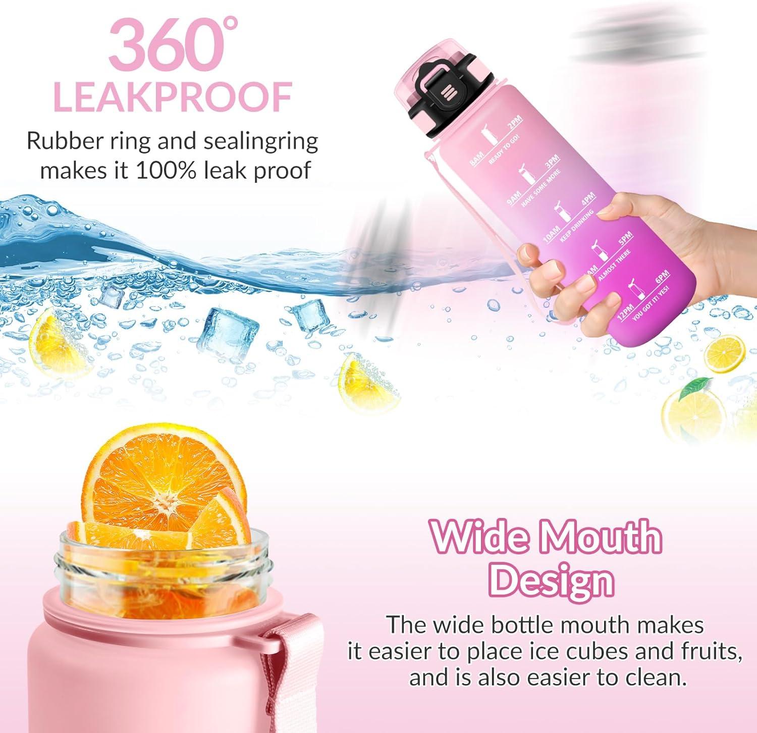 imageHoneyHolly Gourde 15L Bouteille Gourde Sport avec Paille Water Bottle Motivation avec Marqueur de Temps Water Bottle tanche Bouteille deau pour Randonne Camping Fitness CyclismePinkrose 1000ml