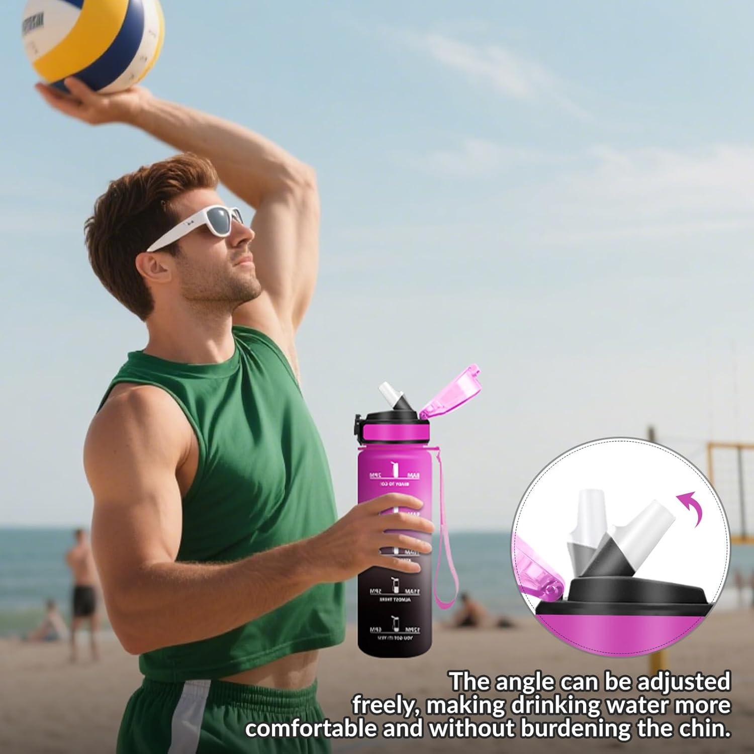 imageHoneyHolly Gourde 15L Bouteille Gourde Sport avec Paille Water Bottle Motivation avec Marqueur de Temps Water Bottle tanche Bouteille deau pour Randonne Camping Fitness CyclismeLilaschwarz 1000ml
