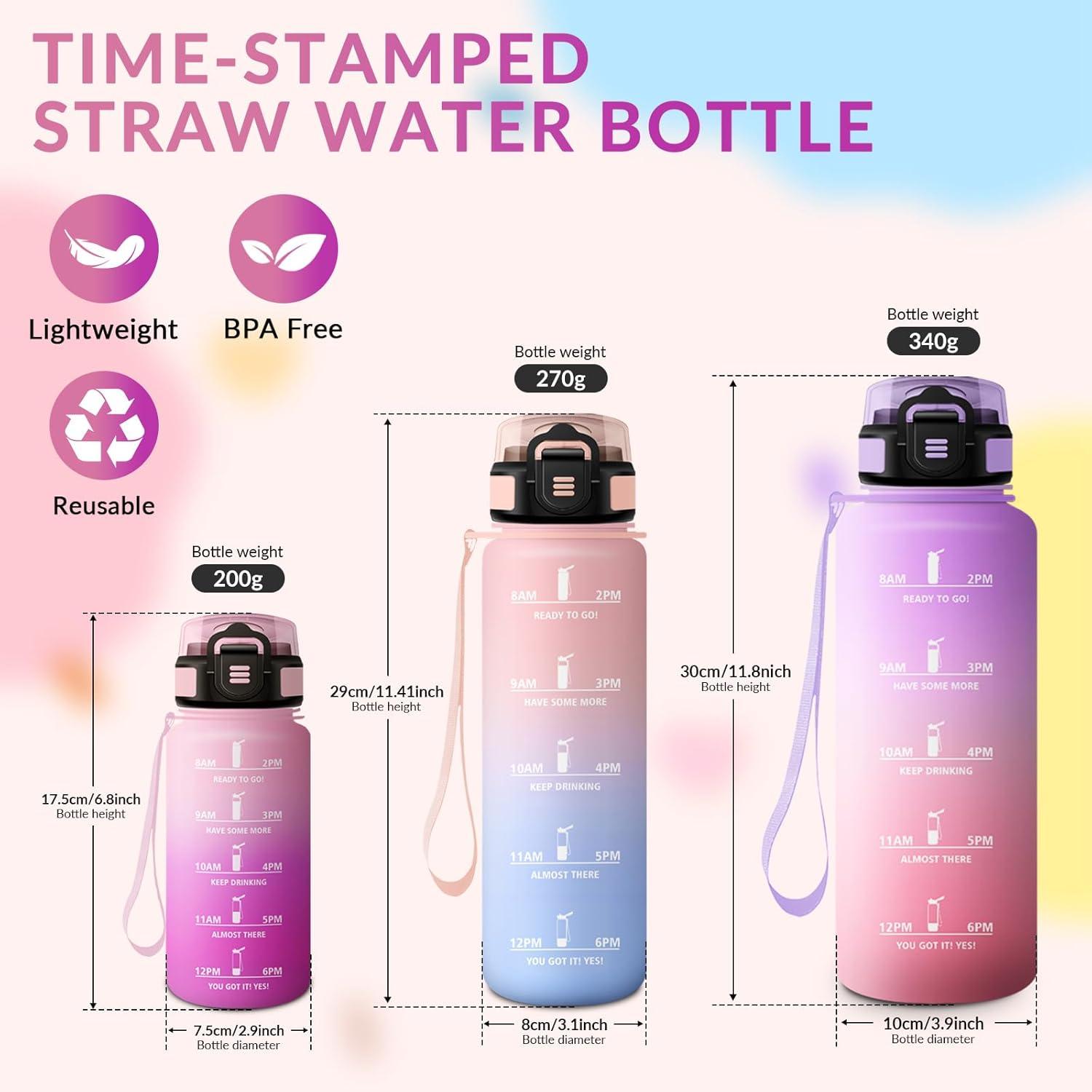 imageHoneyHolly Gourde 15L Bouteille Gourde Sport avec Paille Water Bottle Motivation avec Marqueur de Temps Water Bottle tanche Bouteille deau pour Randonne Camping Fitness CyclismePinkrose 1000ml