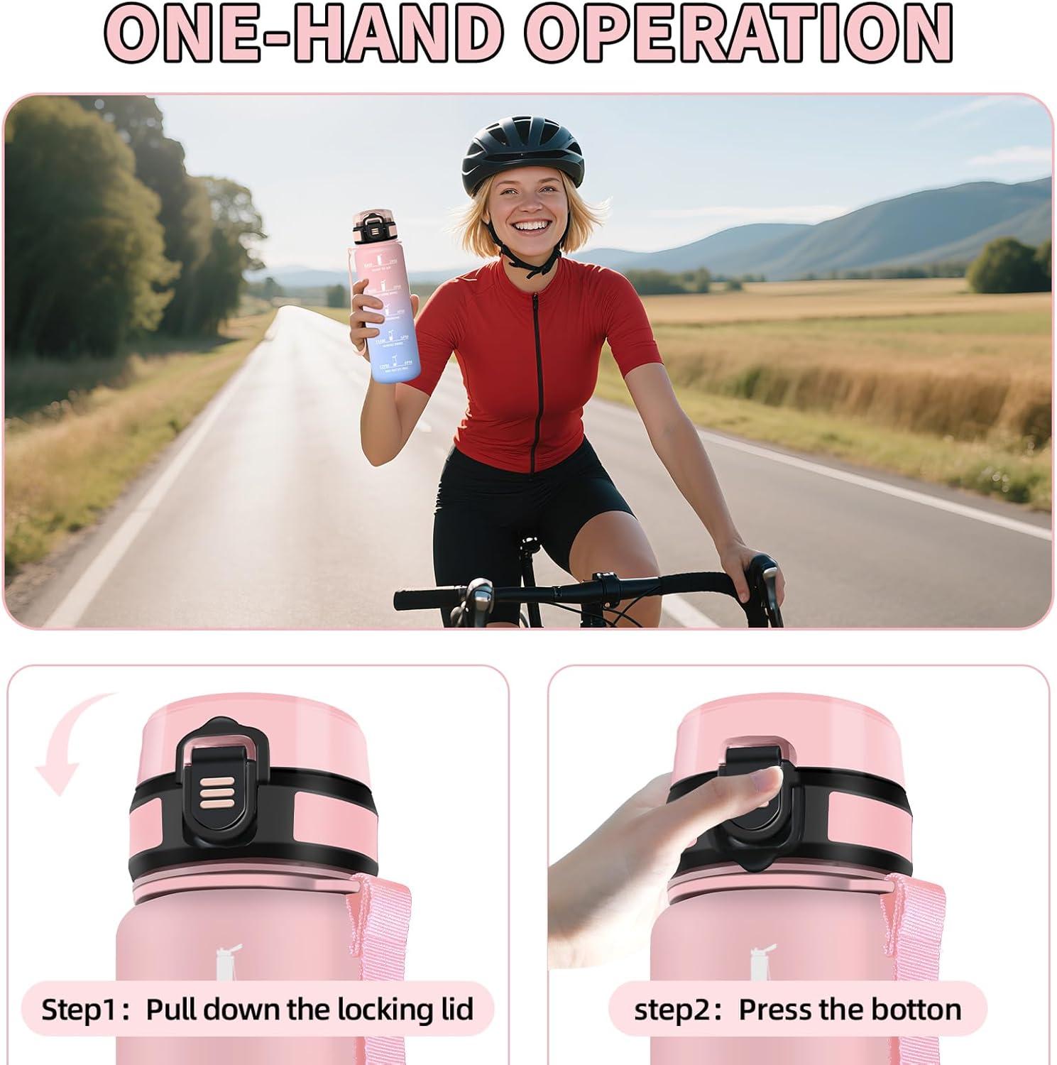 imageHoneyHolly Gourde 15L Bouteille Gourde Sport avec Paille Water Bottle Motivation avec Marqueur de Temps Water Bottle tanche Bouteille deau pour Randonne Camping Fitness CyclismeHimmelrosa 1000ml