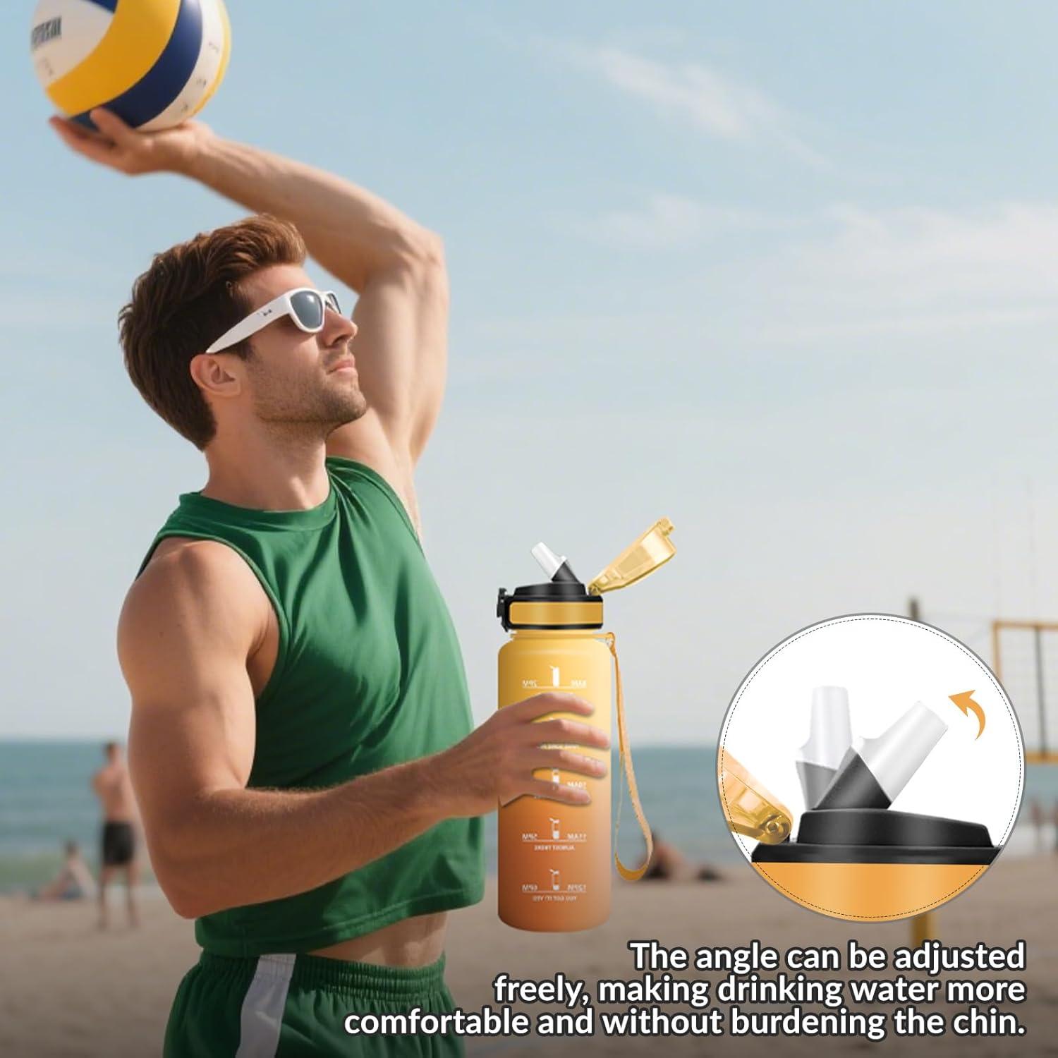 imageHoneyHolly Gourde 15L Bouteille Gourde Sport avec Paille Water Bottle Motivation avec Marqueur de Temps Water Bottle tanche Bouteille deau pour Randonne Camping Fitness CyclismeBernsteinorange 1500ml