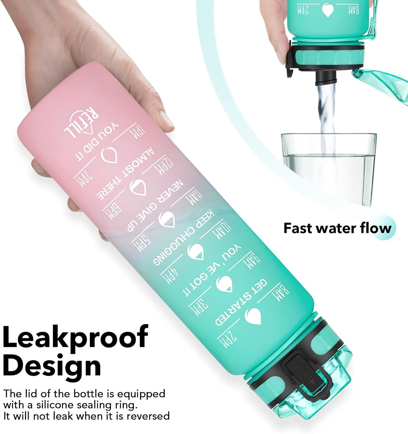 imageHydroPal Gourde Sport 1 Litre Bouteille deau de motivation avec Marqueur de Temps Gourde Filtrante ampamp Bouteille pour Adulte sans BPA pour Sport Gym Bureau Yoga Vert ple et rose pleVert Ple et Rose Ple