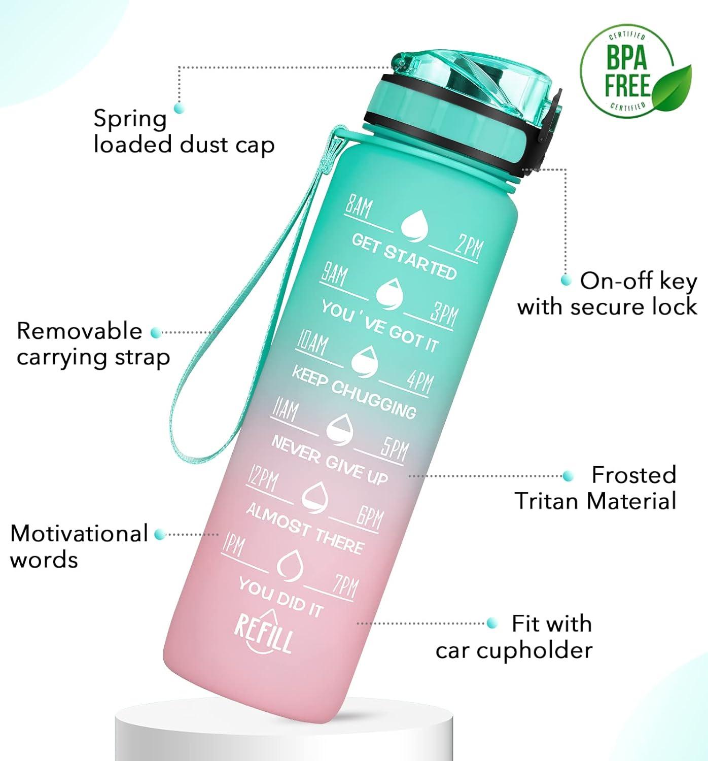 imageHydroPal Gourde Sport 1 Litre Bouteille deau de motivation avec Marqueur de Temps Gourde Filtrante ampamp Bouteille pour Adulte sans BPA pour Sport Gym Bureau Yoga Vert ple et rose pleVert Ple et Rose Ple