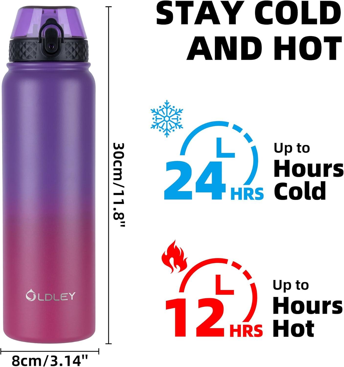 imageOLDLEY Bouteille deau en Acier Inoxydable avec Paille 1L Isotherme Sous Vide Grande gourde en Mtal tanche Garder les Boissons au Chaud et au Froid pour Vlo Camping Sports Gym Adulte Femme HommeViolet Rose