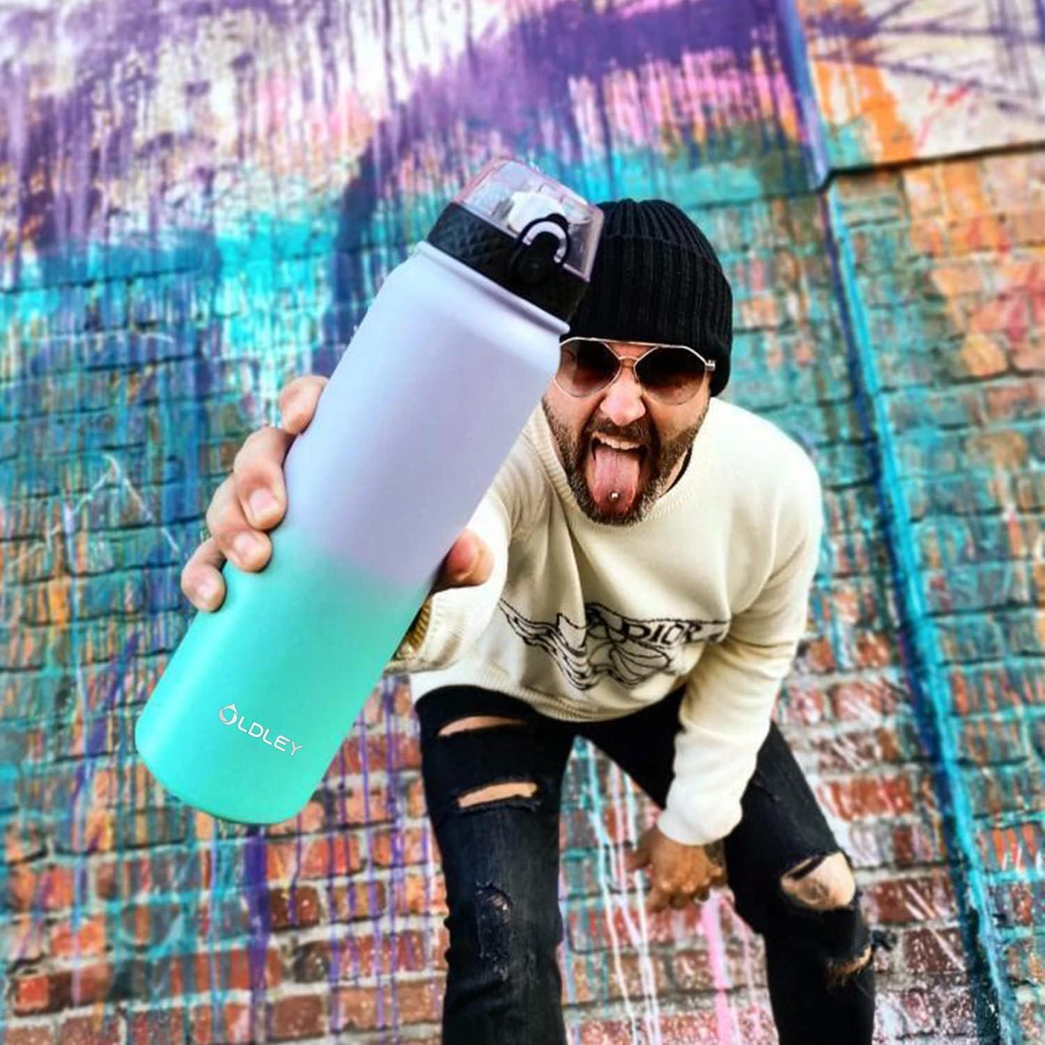 imageOLDLEY Bouteille deau en Acier Inoxydable avec Paille 1L Isotherme Sous Vide Grande gourde en Mtal tanche Garder les Boissons au Chaud et au Froid pour Vlo Camping Sports Gym Adulte Femme HommeViolet Vert