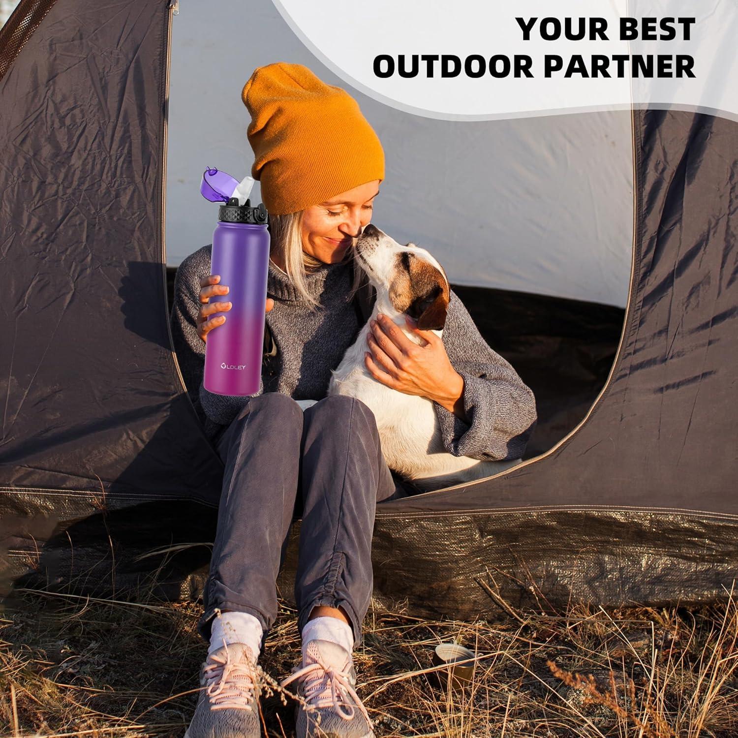 imageOLDLEY Bouteille deau en Acier Inoxydable avec Paille 1L Isotherme Sous Vide Grande gourde en Mtal tanche Garder les Boissons au Chaud et au Froid pour Vlo Camping Sports Gym Adulte Femme HommeViolet Rose