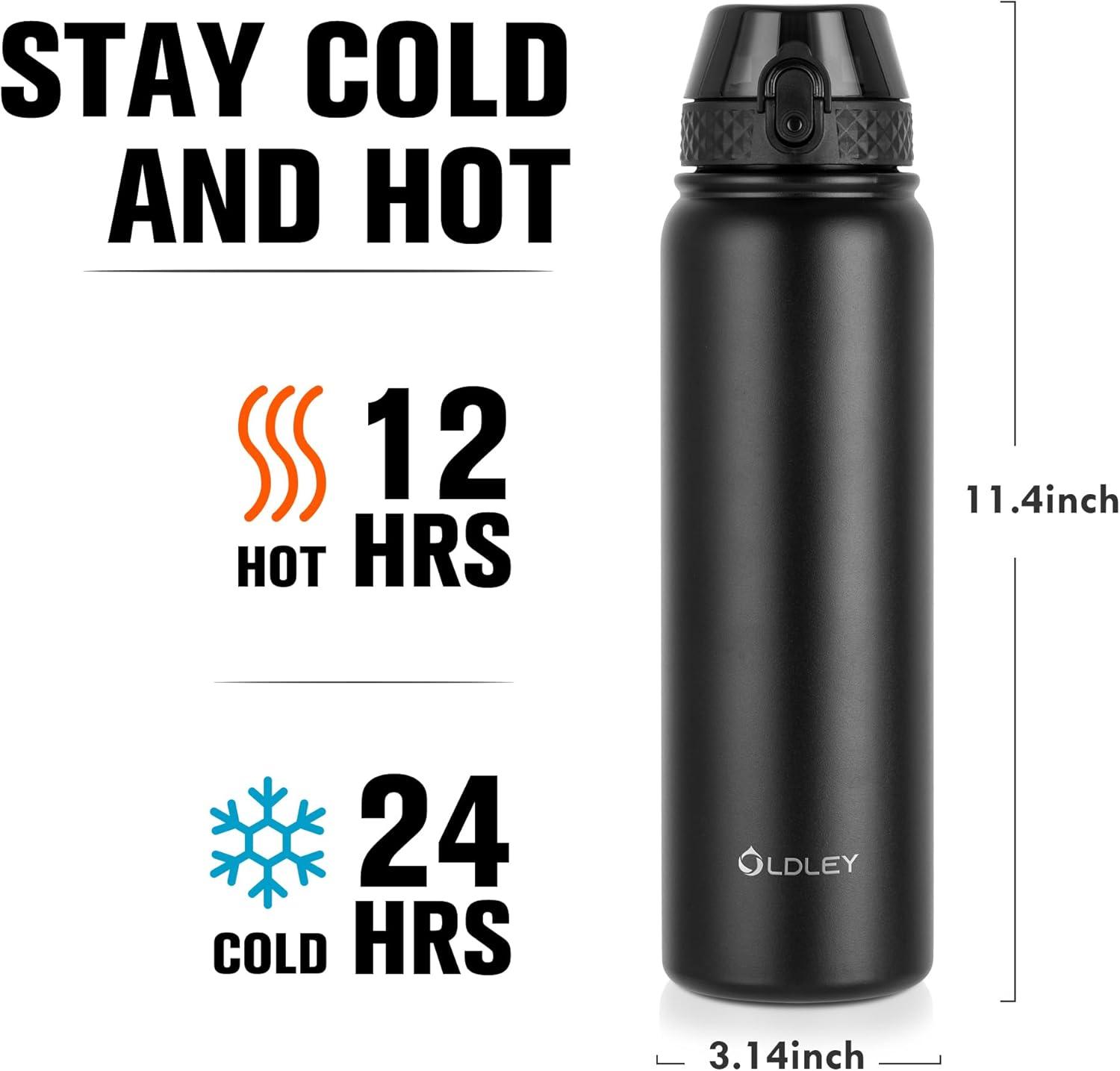 imageOLDLEY Bouteille deau en Acier Inoxydable avec Paille 1L Isotherme Sous Vide Grande gourde en Mtal tanche Garder les Boissons au Chaud et au Froid pour Vlo Camping Sports Gym Adulte Femme HommeNoir