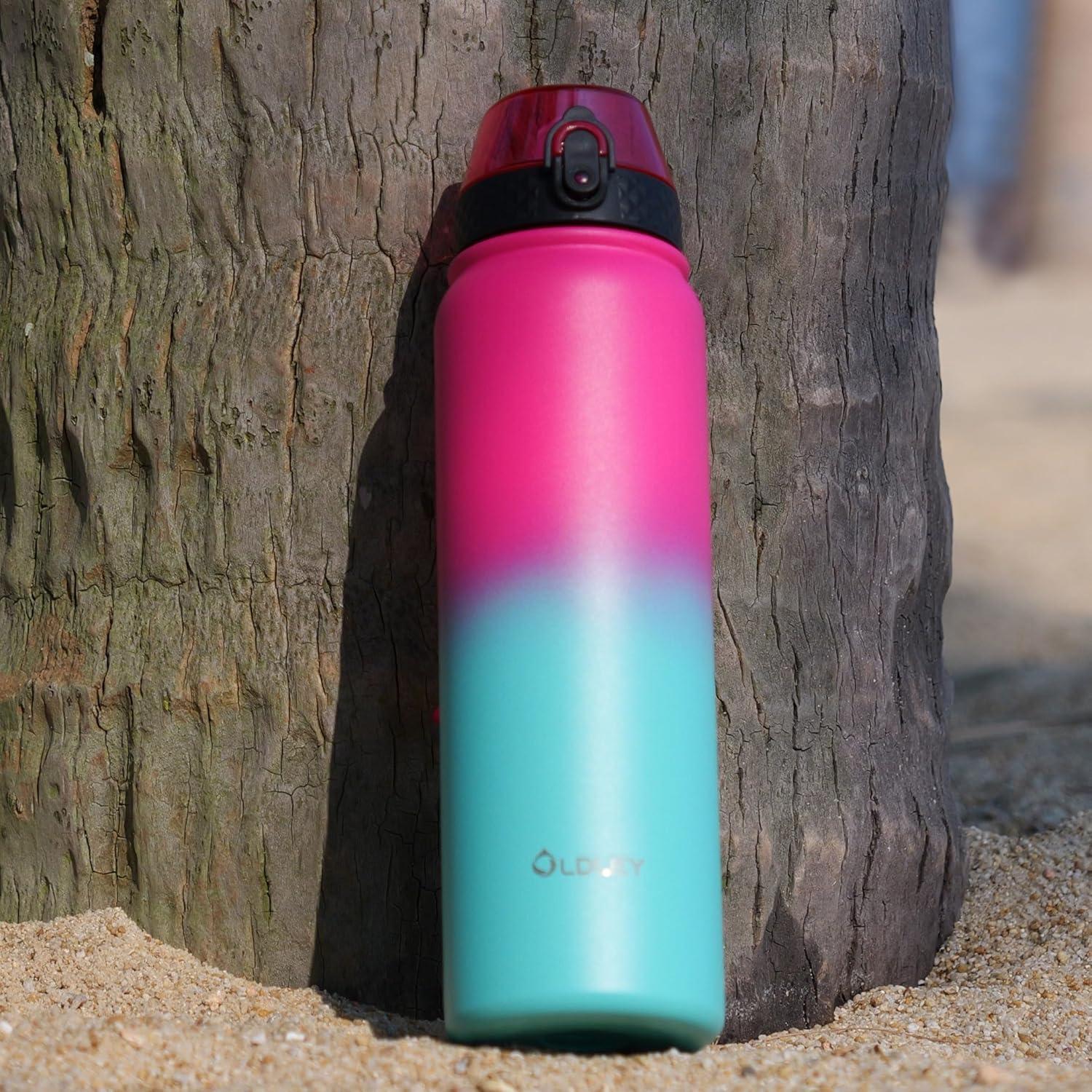 imageOLDLEY Bouteille deau en Acier Inoxydable avec Paille 1L Isotherme Sous Vide Grande gourde en Mtal tanche Garder les Boissons au Chaud et au Froid pour Vlo Camping Sports Gym Adulte Femme HommeRos Vert
