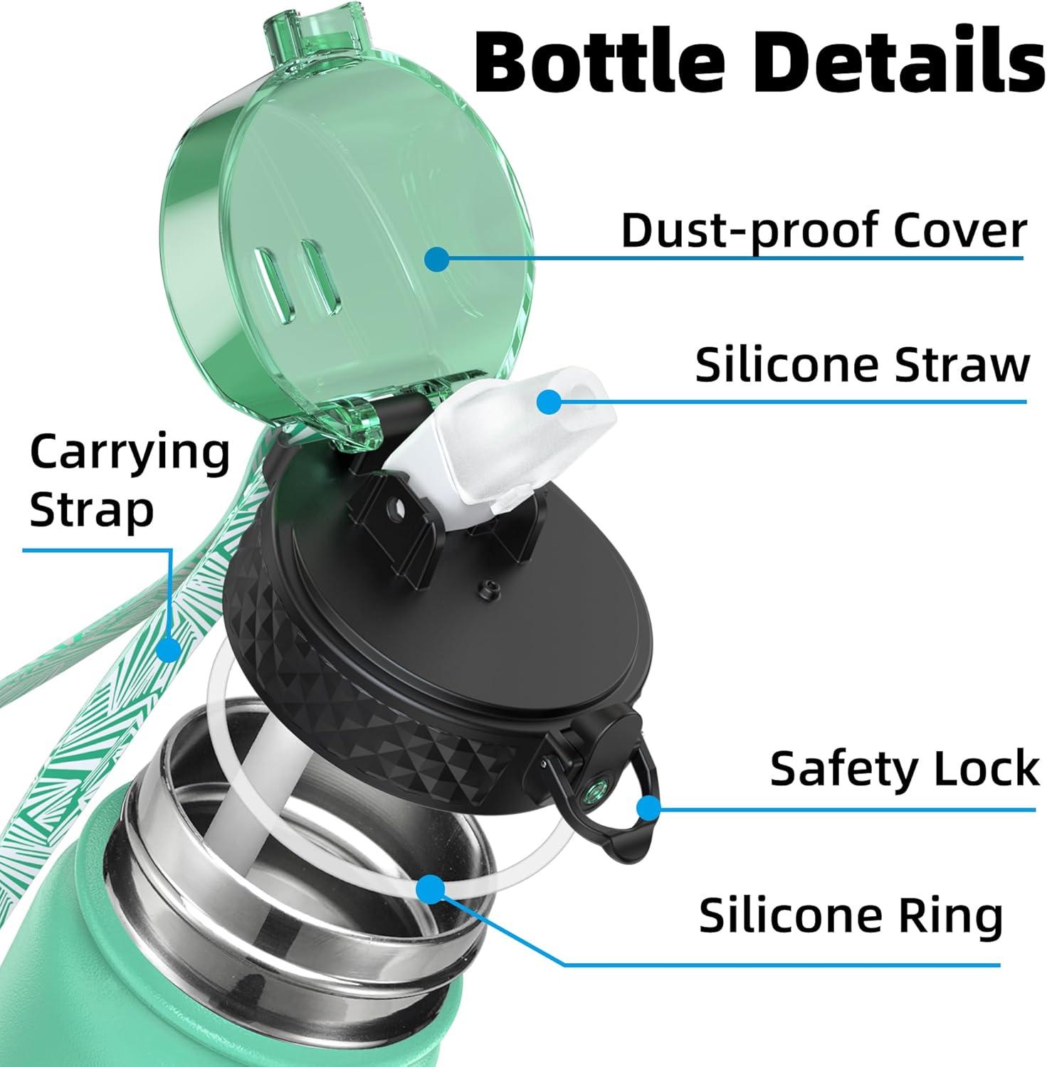imageOLDLEY Bouteille deau en Acier Inoxydable avec Paille 1L Isotherme Sous Vide Grande gourde en Mtal tanche Garder les Boissons au Chaud et au Froid pour Vlo Camping Sports Gym Adulte Femme HommeFeuille Vertbleu