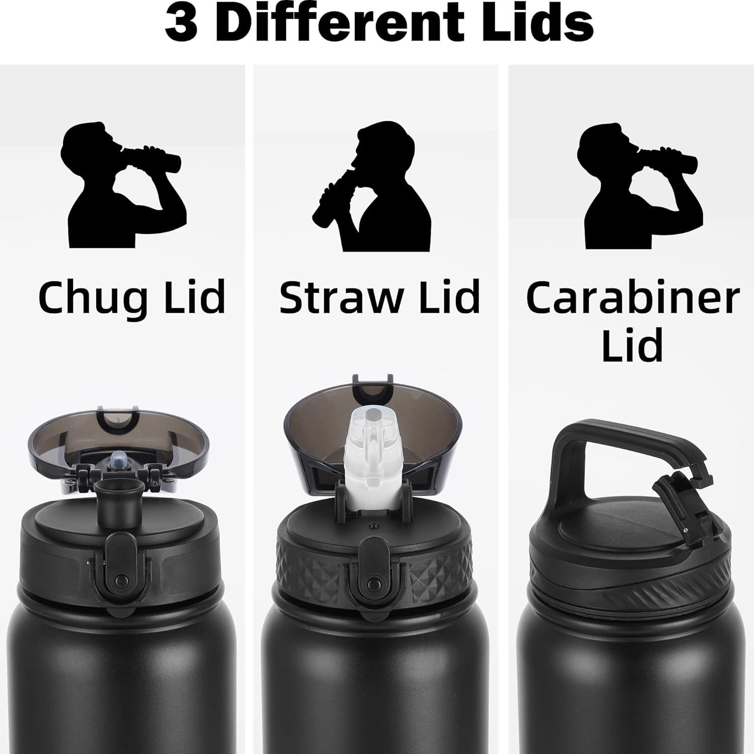 imageOLDLEY Bouteille deau en Acier Inoxydable avec Paille 1L Isotherme Sous Vide Grande gourde en Mtal tanche Garder les Boissons au Chaud et au Froid pour Vlo Camping Sports Gym Adulte Femme HommeNoir