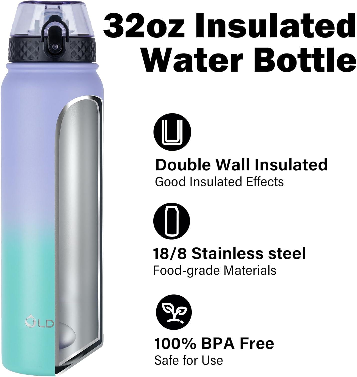 imageOLDLEY Bouteille deau en Acier Inoxydable avec Paille 1L Isotherme Sous Vide Grande gourde en Mtal tanche Garder les Boissons au Chaud et au Froid pour Vlo Camping Sports Gym Adulte Femme HommeViolet Vert