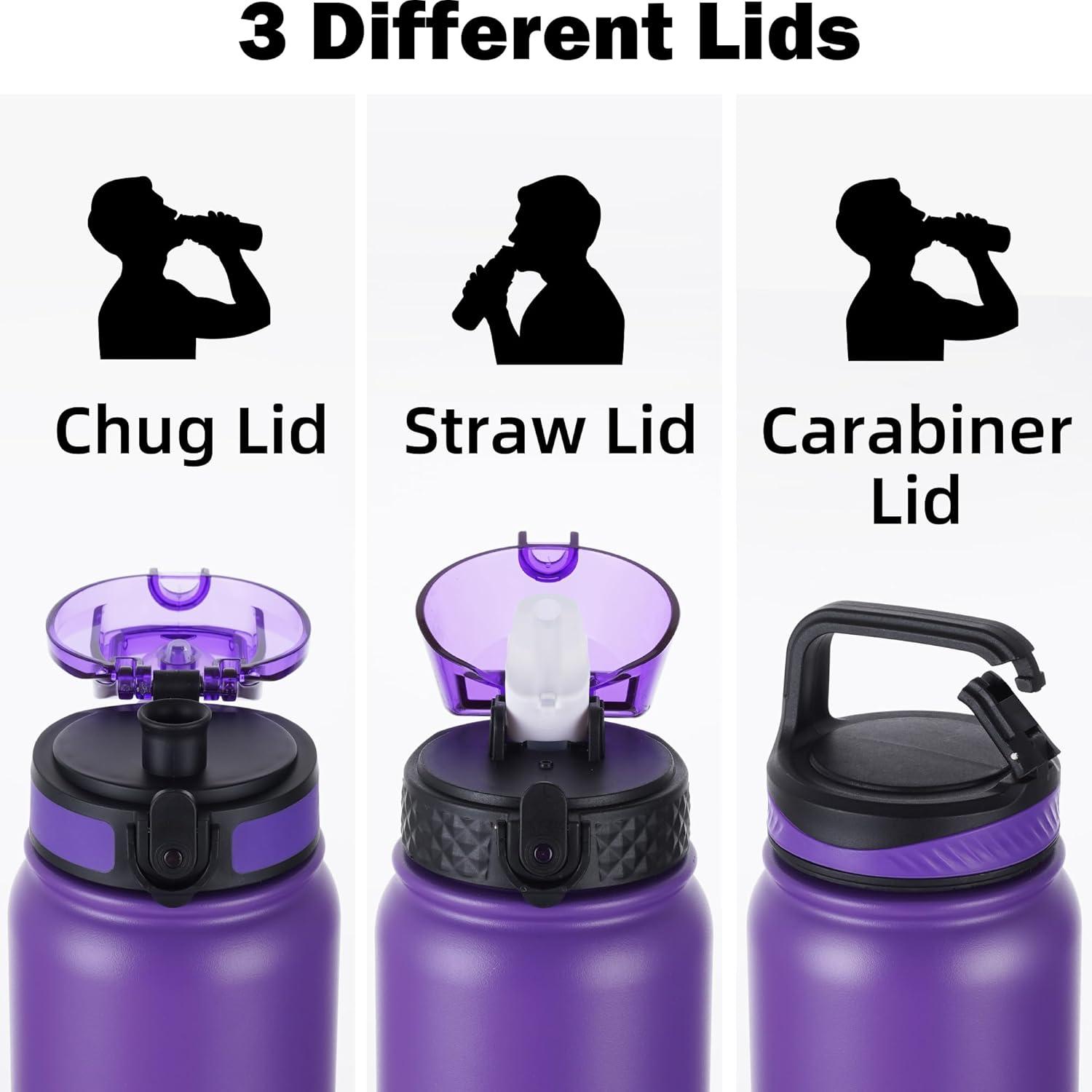 imageOLDLEY Bouteille deau en Acier Inoxydable avec Paille 1L Isotherme Sous Vide Grande gourde en Mtal tanche Garder les Boissons au Chaud et au Froid pour Vlo Camping Sports Gym Adulte Femme HommeViolet Rose
